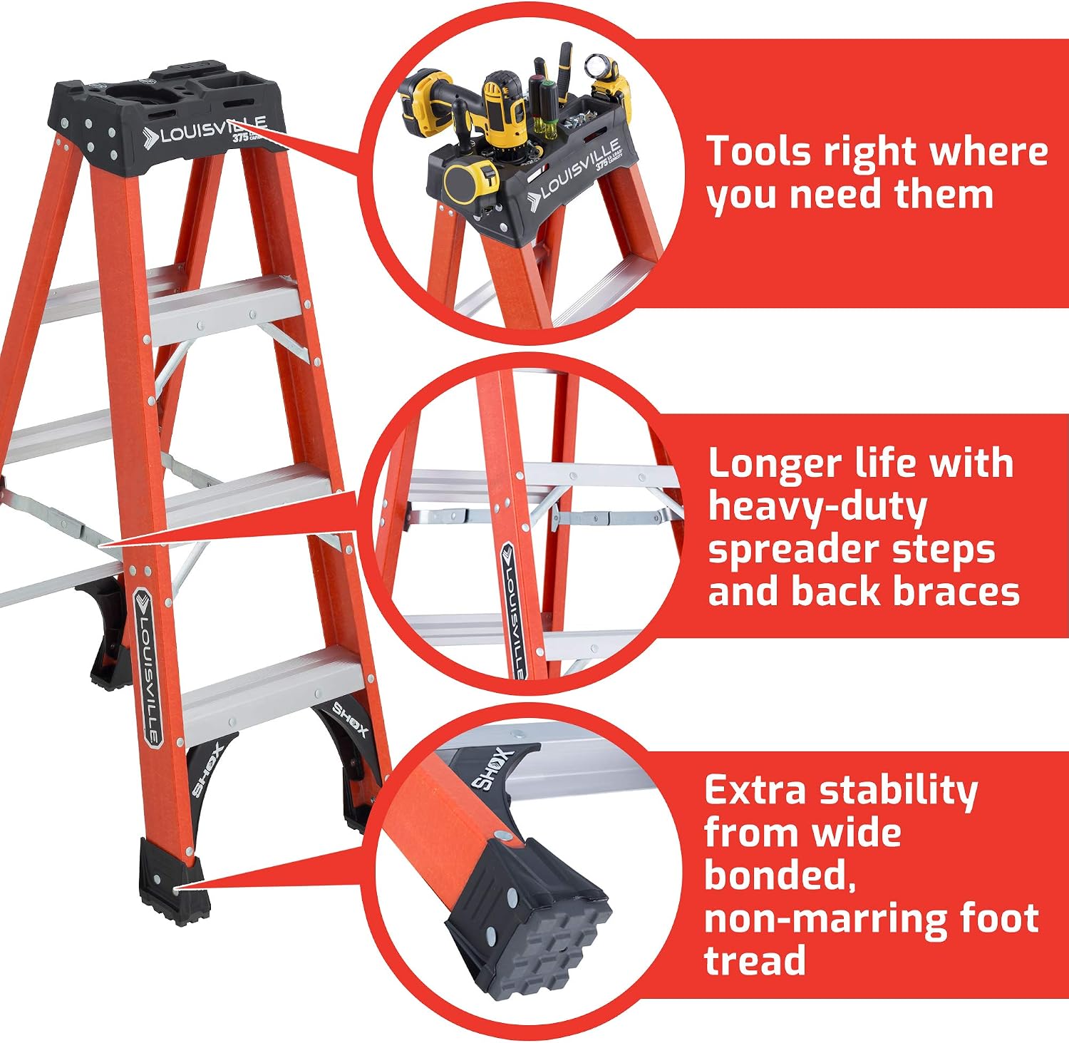 Louisville Ladder 6-Foot Fiberglass Step Ladder, 375-Pound Load Capacity, Type IAA, FS1406HD