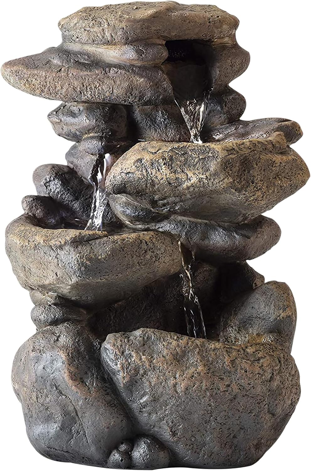 Alpine Corporation 13" Tall Indoor Tabletop Water Fountain, 4 Tier Cascading Water Feature with LED Lights for Home, Office, Living Room, or Zen Decor, Gray