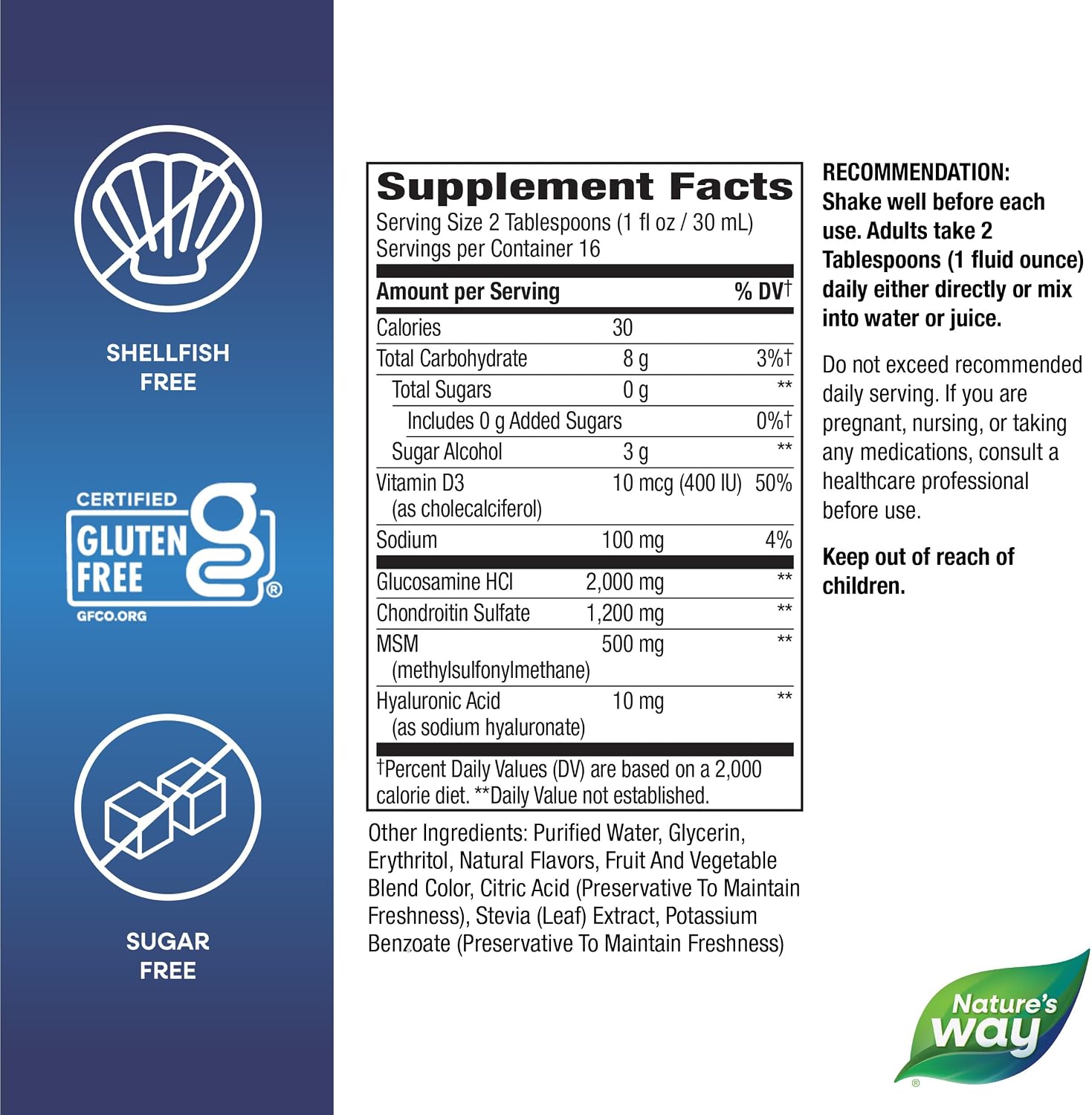 Nature's Way Joint Movement Glucosamine Liquid, Chondroitin, Berry, 16 oz | MSM with Vitamin D3 & Hyaluronic Acid, Fast-Absorbing Liquid, Joint Support Supplement*, Berry Flavored