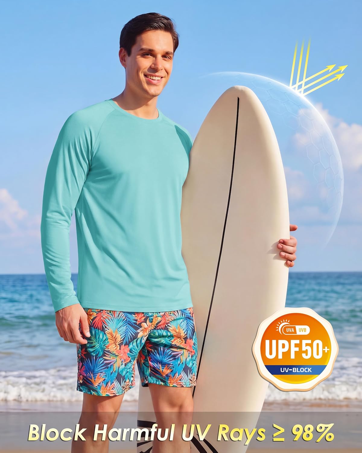 Boladeci Men's UPF 50+ Sun Protection UV SPF Shirts Long Sleeve Lightweight Quick Dry Swim T-Shirts Rash Guard