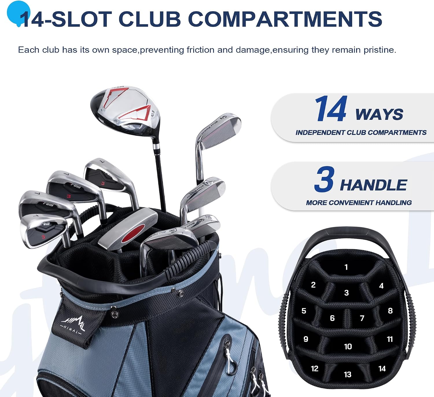 14-Way Golf Cart Bag with Organizer Divider | Full-Length Dividers, Rain Cover Included, Easy-Carry Handles, Club Organization, Cart Compatible