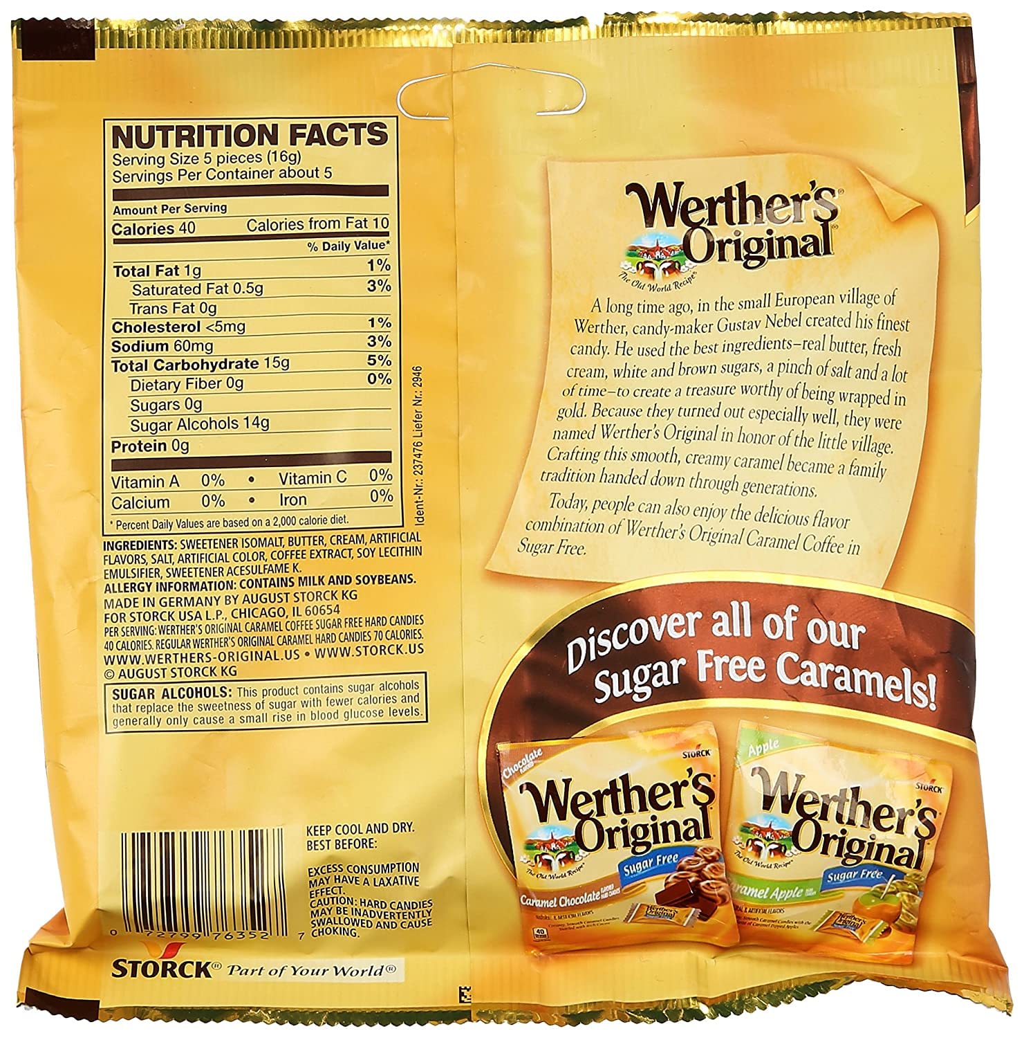 Werther's Original Caramel Coffee Hard Candy - Individually Wrapped Hard Candies for Halloween, Parties, or Snacks - 2.65 oz Bags (Pack of 3)