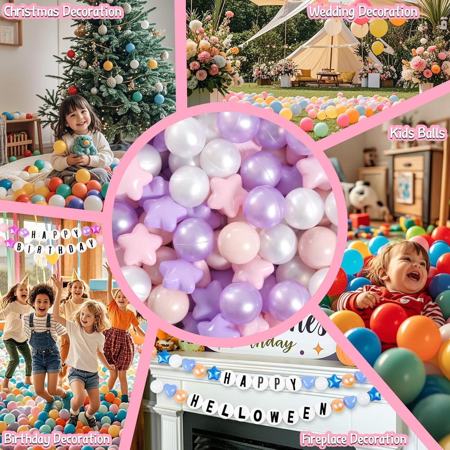 GOGOSO Ball Pit Balls 100 PCS for Toddles, Kids Plastic Balls for Ball Pit, Pool, Pink Party Accessories, Birthday Decoration