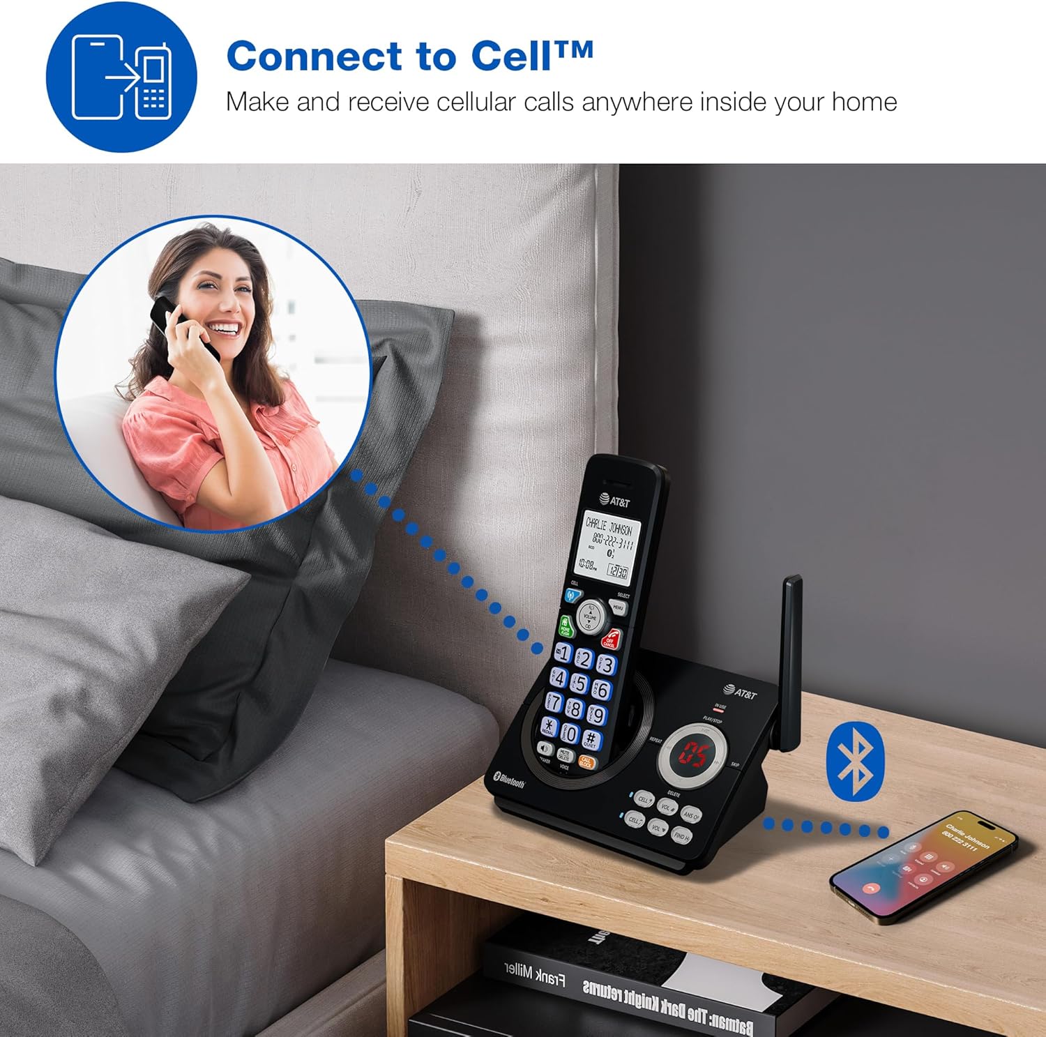 AT&T DL72219 DECT 6.0 2-Handset Cordless Phone for Home with Connect to Cell, Call Blocking, 1.8" Backlit Screen, Big Buttons, intercom