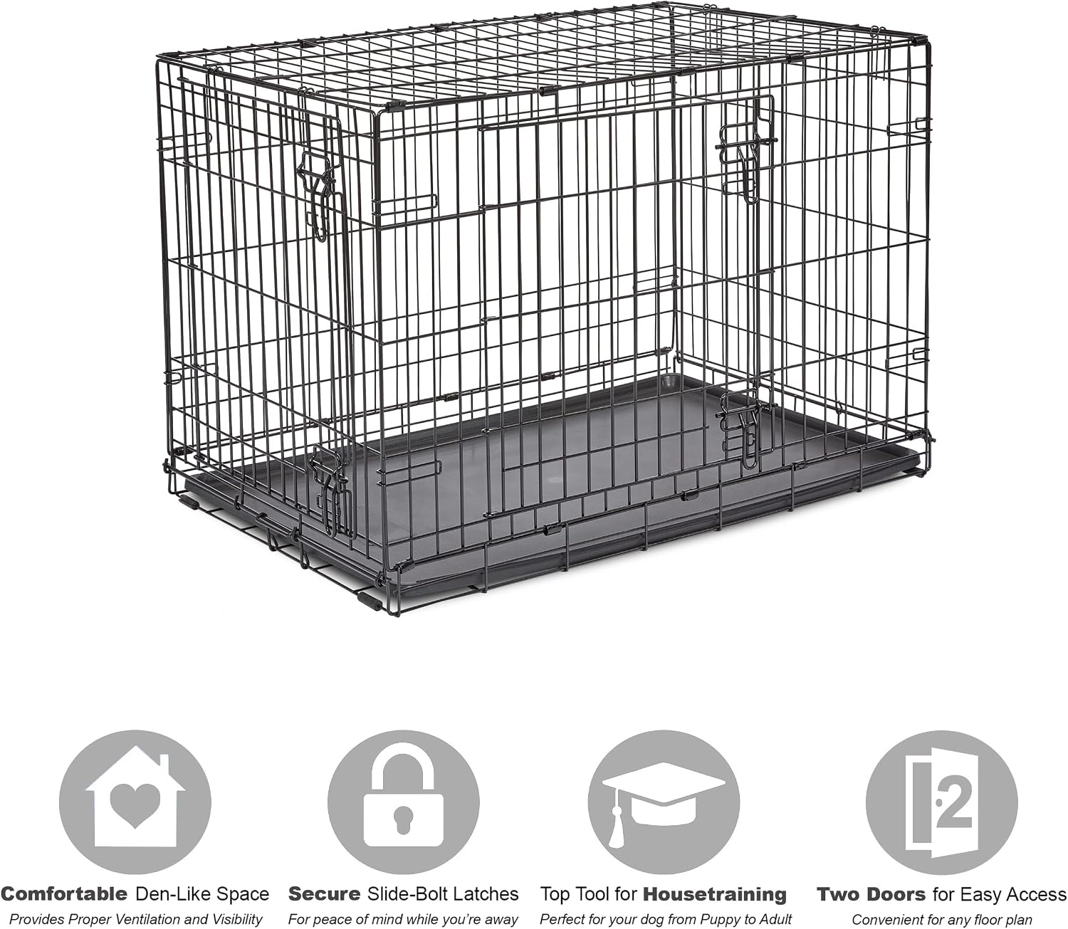 Midwest Homes for Pets 24-Inch New World Crate for Small Breeds, 12-20 lbs, Double Door Folding Dog Crate, Leak-Proof Tray & Secure Latches, Portable, Durable & Easy to Assemble