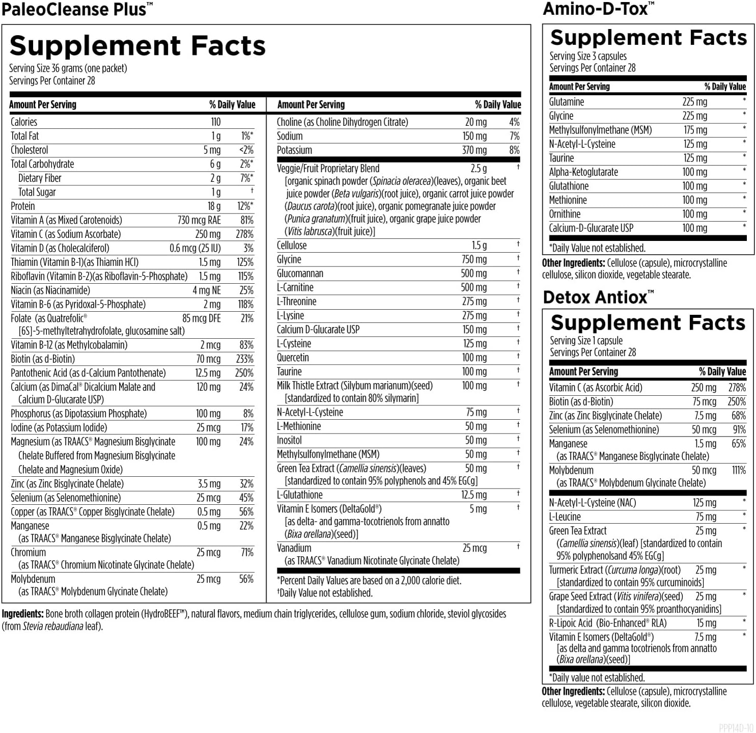 Designs for Health Pure PaleoCleanse Plus 14 Day Detox Program - Beef Protein, Amino-D-Tox + Detox Antioxidant Powder Packets for Immune Support