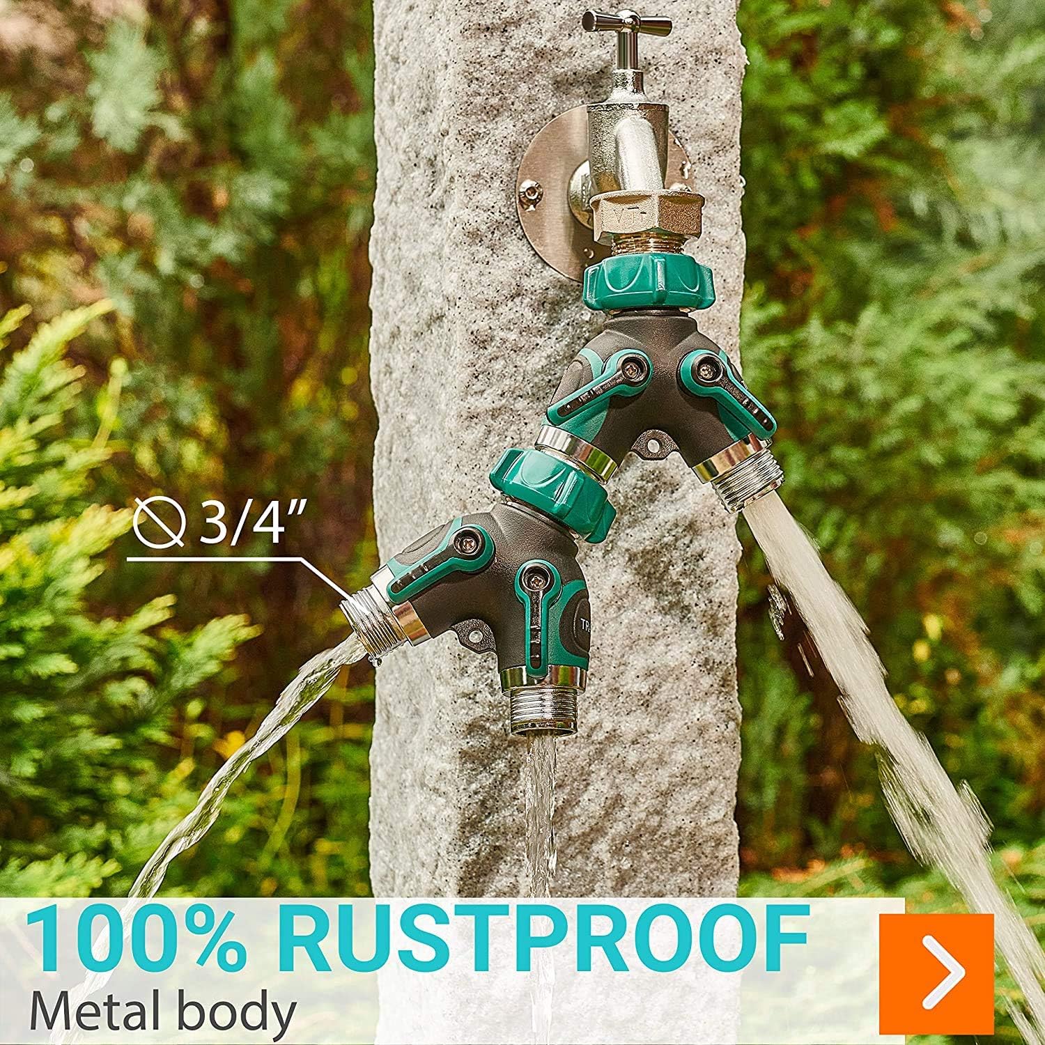 Garden Hose Splitter 2 Way Heavy Duty, Strong & Durable Garden Y Hose Splitter Connector Metal Body, Faucet Splitter, Hose Adapter, Water Tap Outdoor