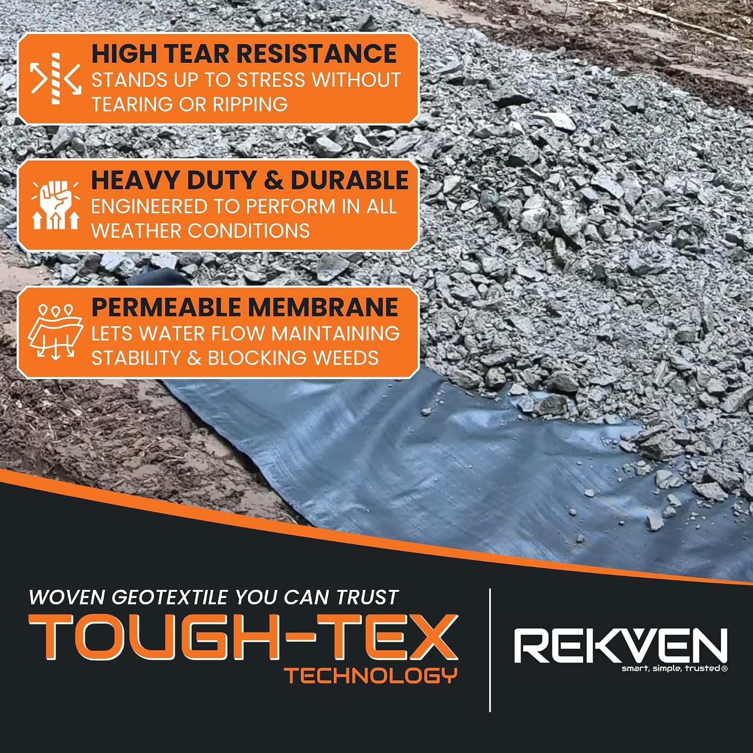 Woven Geotextile Driveway Fabric, Under Gravel, Weed Barrier, 12.5 x 50 ft