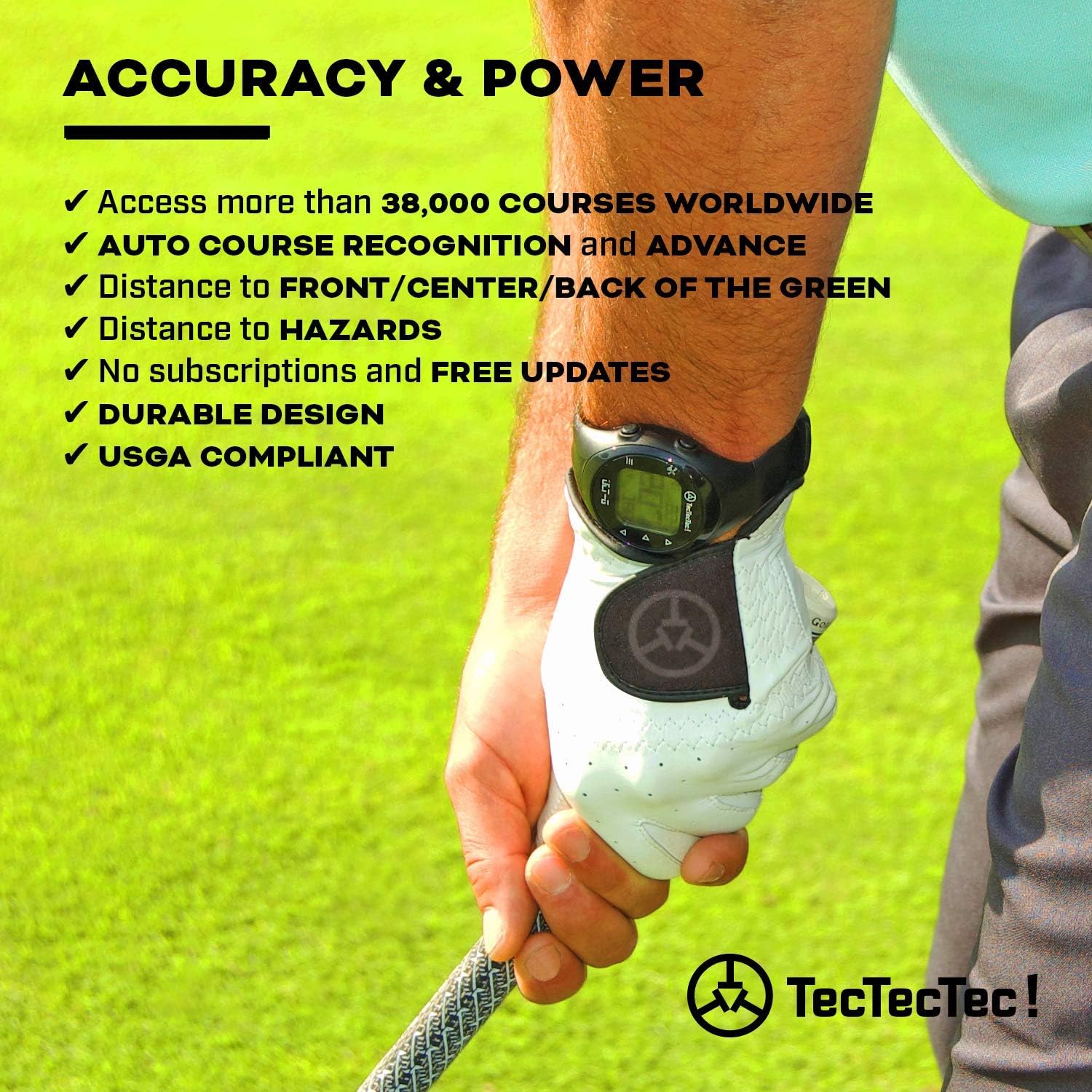 TecTecTec ULT-G Golf GPS Watch – Simple & Easy Distance Watch, No App Required on Course, Front/Back/Middle Distances, 38, 000+ Courses Preloaded