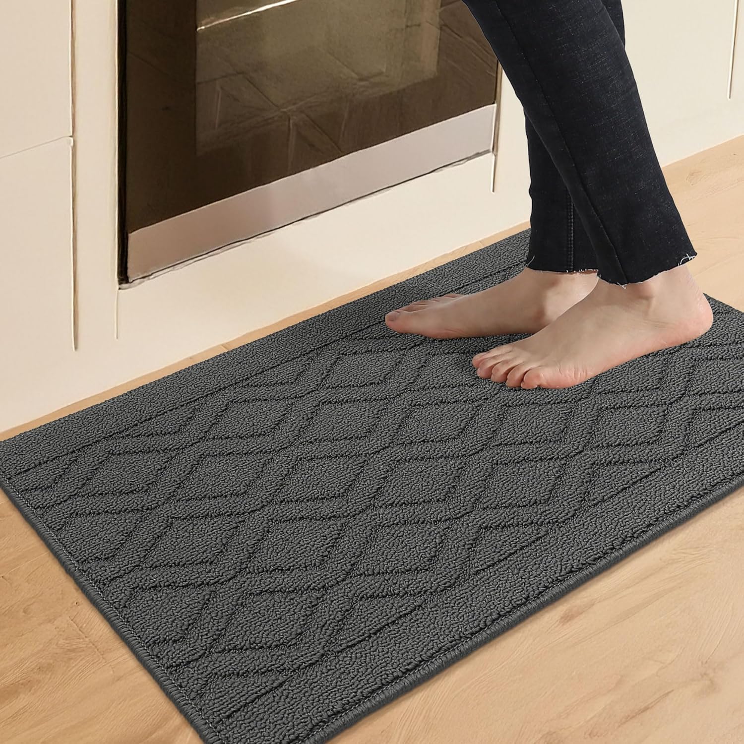 COSY HOMEER 48x20Inch/30X20Inch Kitchen Rug Mats,Grey