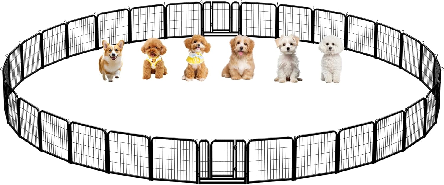 Yaheetech Dog Playpen 24in 16 Panels Pet Fence for Indoor Yard RV Camping | Easy Setup, Heavy Duty Rustproof Frame with Secure Latch Door, DIY Layouts,Foldable Storage, for Puppies & Small Dogs