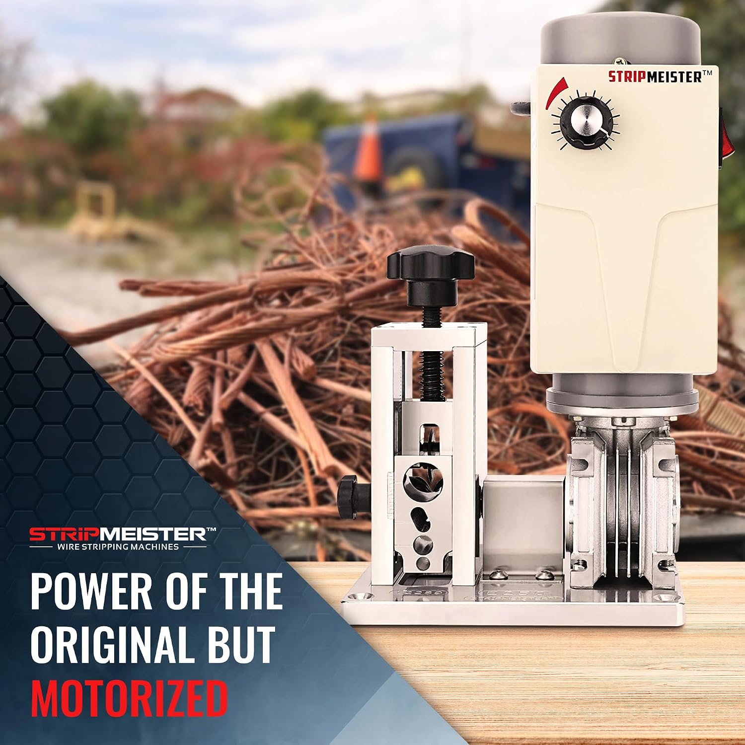 StripMeister E250 Electric Automatic Wire Stripping Machine – Wire Size Up To Ø3/4", Jam-Free, Motorized Wire Stripper with Variable Speed Control for Copper Wires