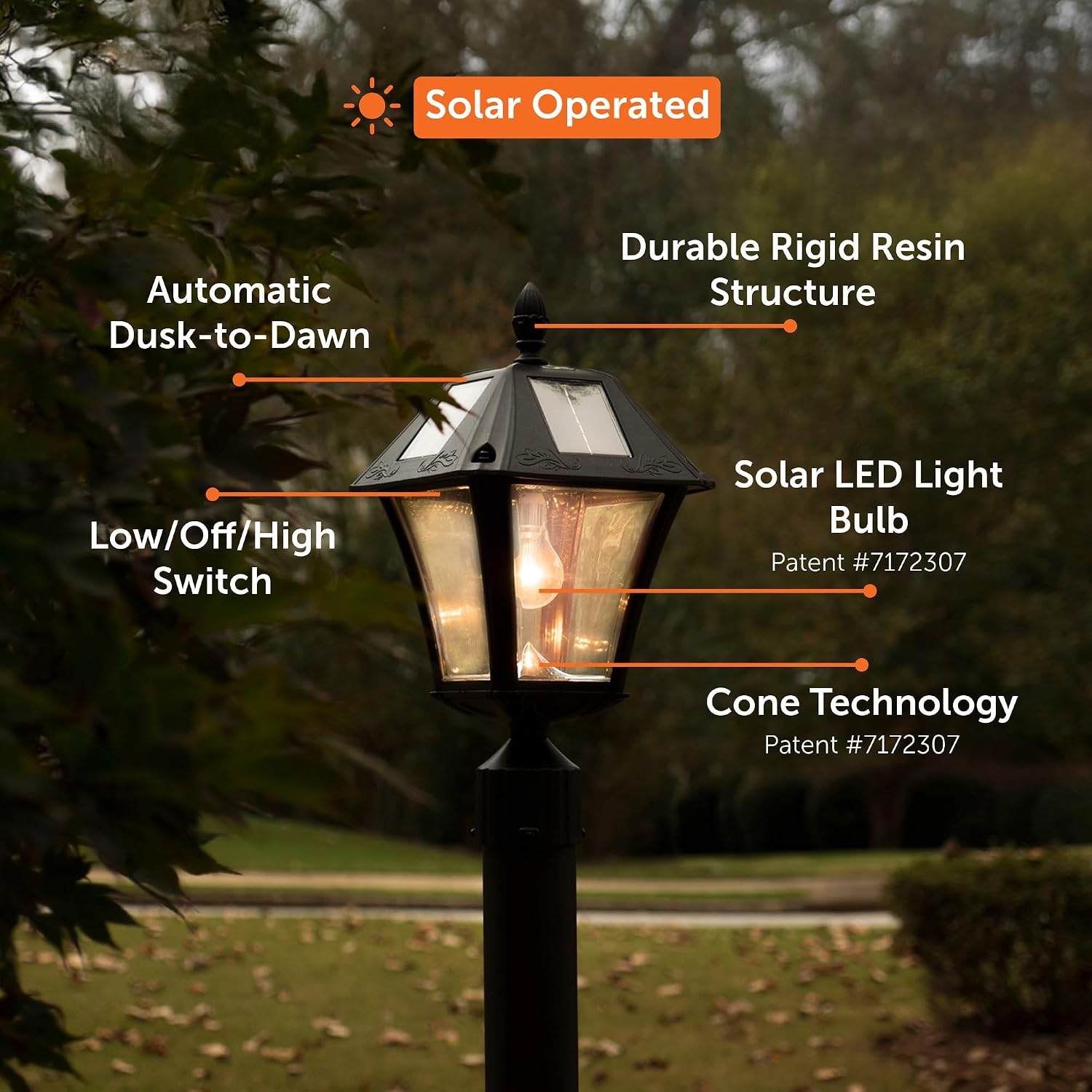 Gama Sonic Baytown II Bulb White Outdoor Solar Light, Single Post Light with 3 Mounting Options, 3in. Fitter for Lamp Posts