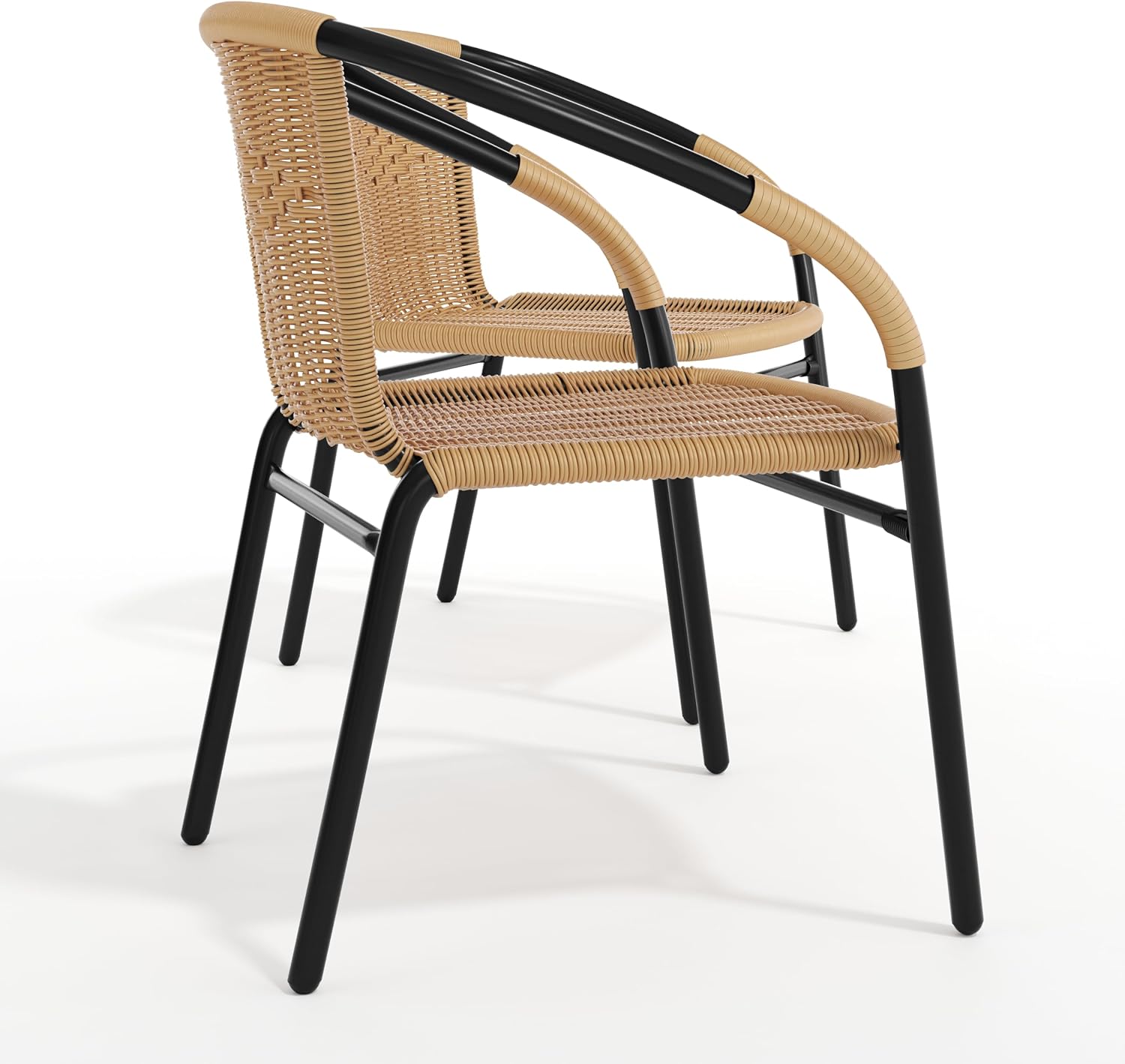 Flash Furniture Lila Modern Rattan Indoor/Outdoor Stackable Dining Chairs, Stacking Rattan Bistro Chairs for Patio or Restaurant, Set of 4, Brown | Commercial Grade, Indoor/Outdoor Use