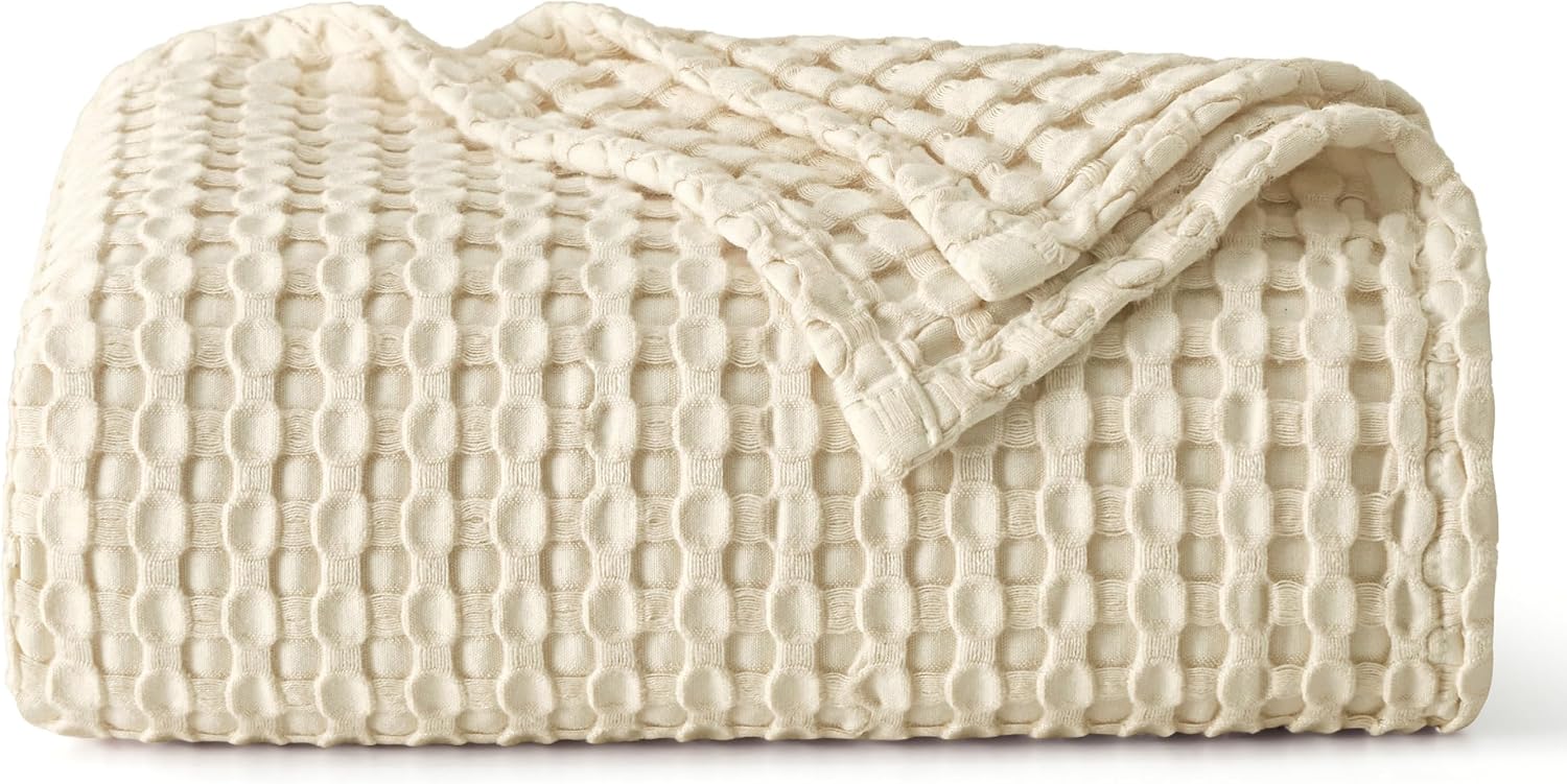 Bedsure Cooling Waffle Blanket for Hot Sleepers, Ivory, Queen, 90"x90"