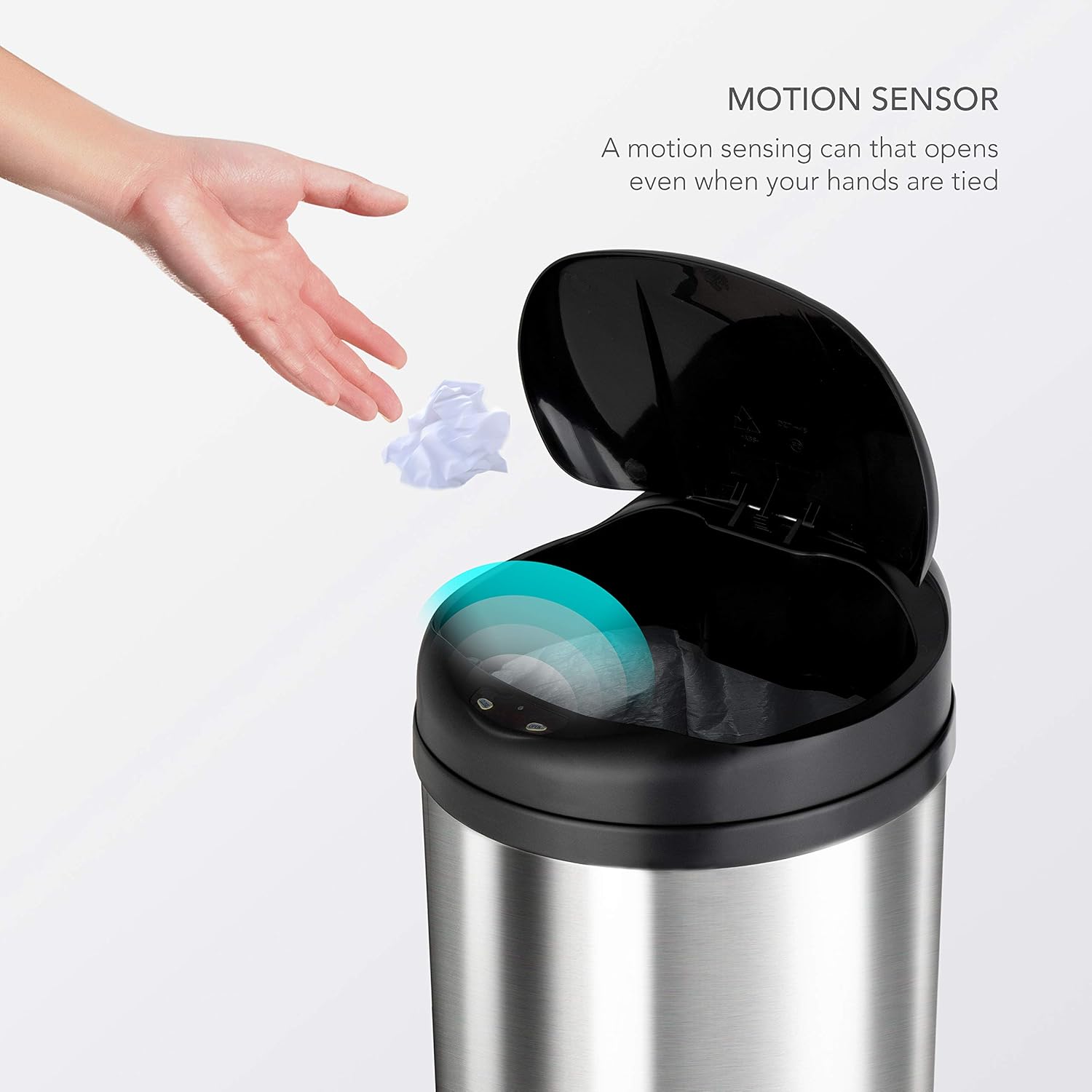 NINESTARS CB-DZT-50-98-1C Automatic Touchless Motion Sensor Oval & Rectangular Trash Can Combo Set, 13.2 Gal. 50 L. & 2.1 Gal.8 L., Stainless Steel