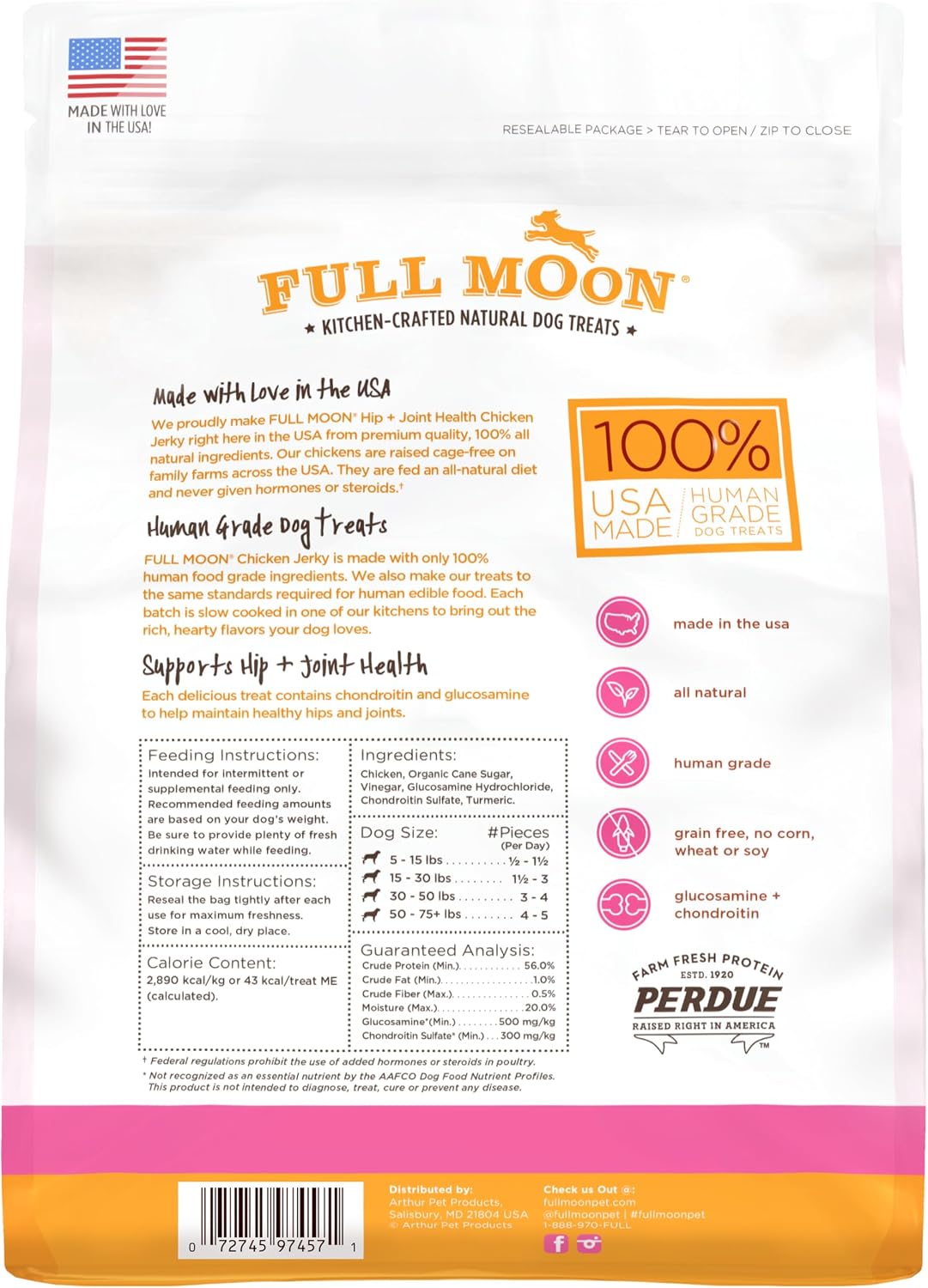 Full Moon® Chicken Jerky Hip And Joint Dog Treats 12 oz | Made withchondroitin, glucosamine and turmeric, Human Grade, No corn, No wheat, No soy, Glycerin Free, Made in the USA