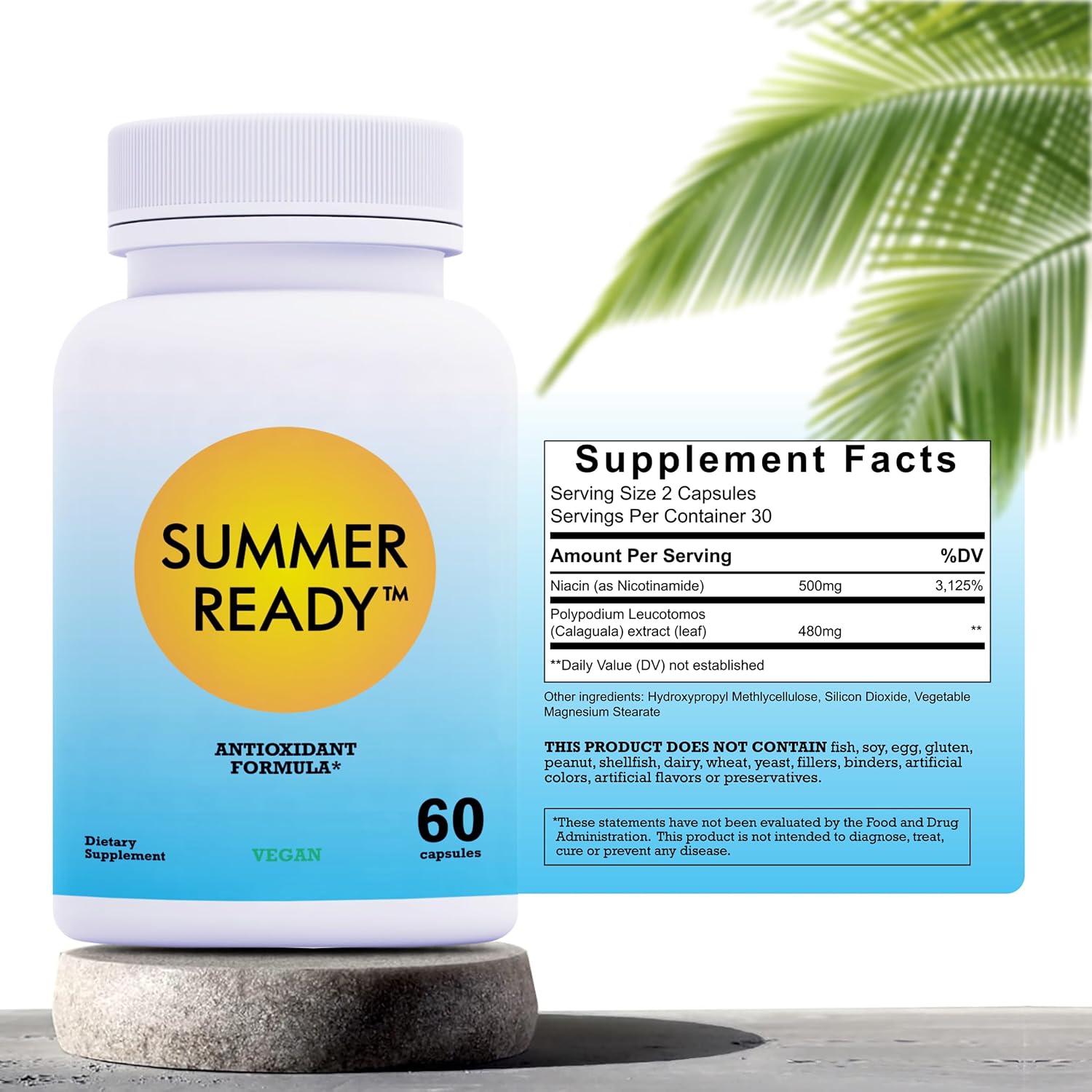 Skin Care Supplement Capsules - Nicotinamide/Niacinamide/Niacin 500mg (Vitamin B3) and Polypodium Leucotomos (Fern Extract) 480mg