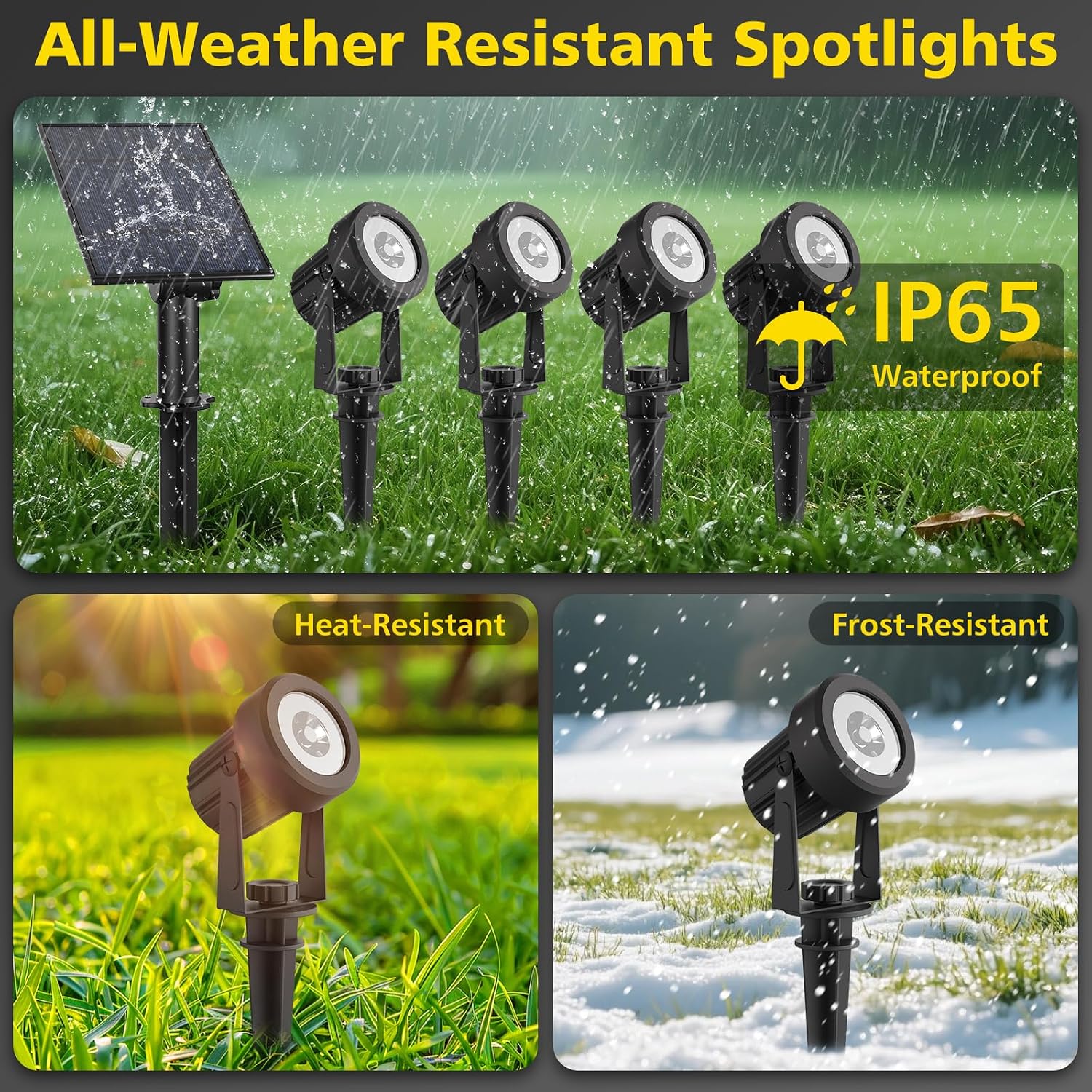 T-SUN Solar Spot Lights Outdoor, Dual Head Solar Spotlights, Cool White | IP65 Waterproof, 2 Brightness Modes, Dusk to Dawn Solar Uplights for Garden, Yard, Pathway, Patio, Lawn