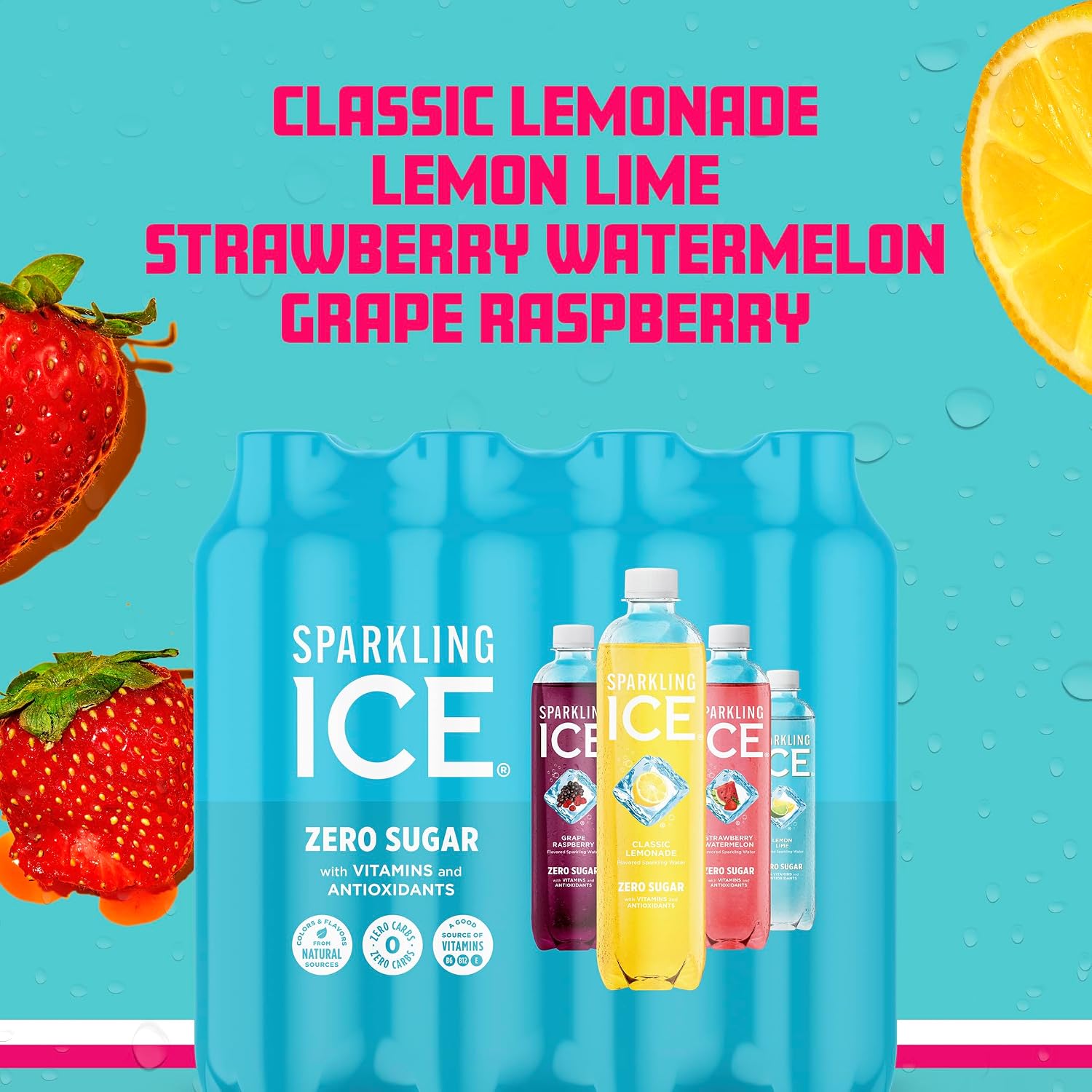 Sparkling Ice Purple Variety Pack, Flavored Water, Zero Sugar, with Vitamins and Antioxidants, 17 fl oz, 12 count (Black Raspberry, Cherry Limeade, Orange Mango, Kiwi Strawberry)
