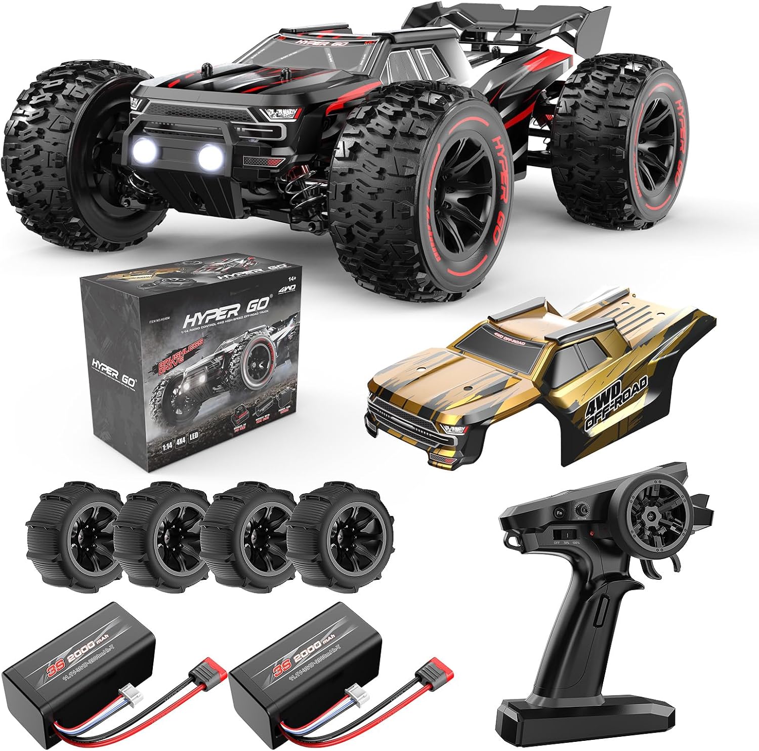HYPER GO H14BM V3 1/14 Brushless RC Cars for Adults Fast 50 mph, RC Trucks 4X4 Offroad Waterproof, Electric Powered High Speed RC Car