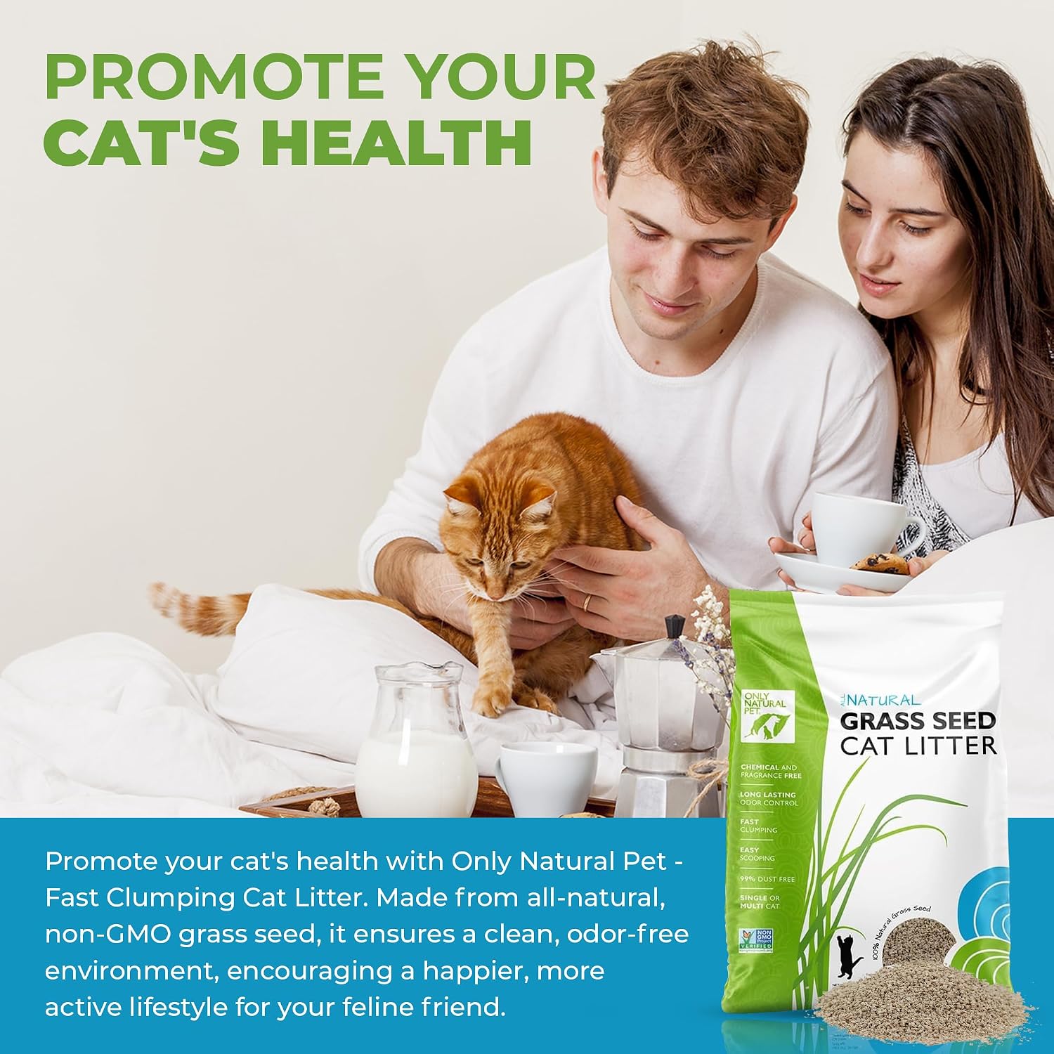 Only Natural Pet - Fast Clumping Cat Litter Non GMO Kitty Litter, Single or Multi Cat, Unscented - 20 lb Bag