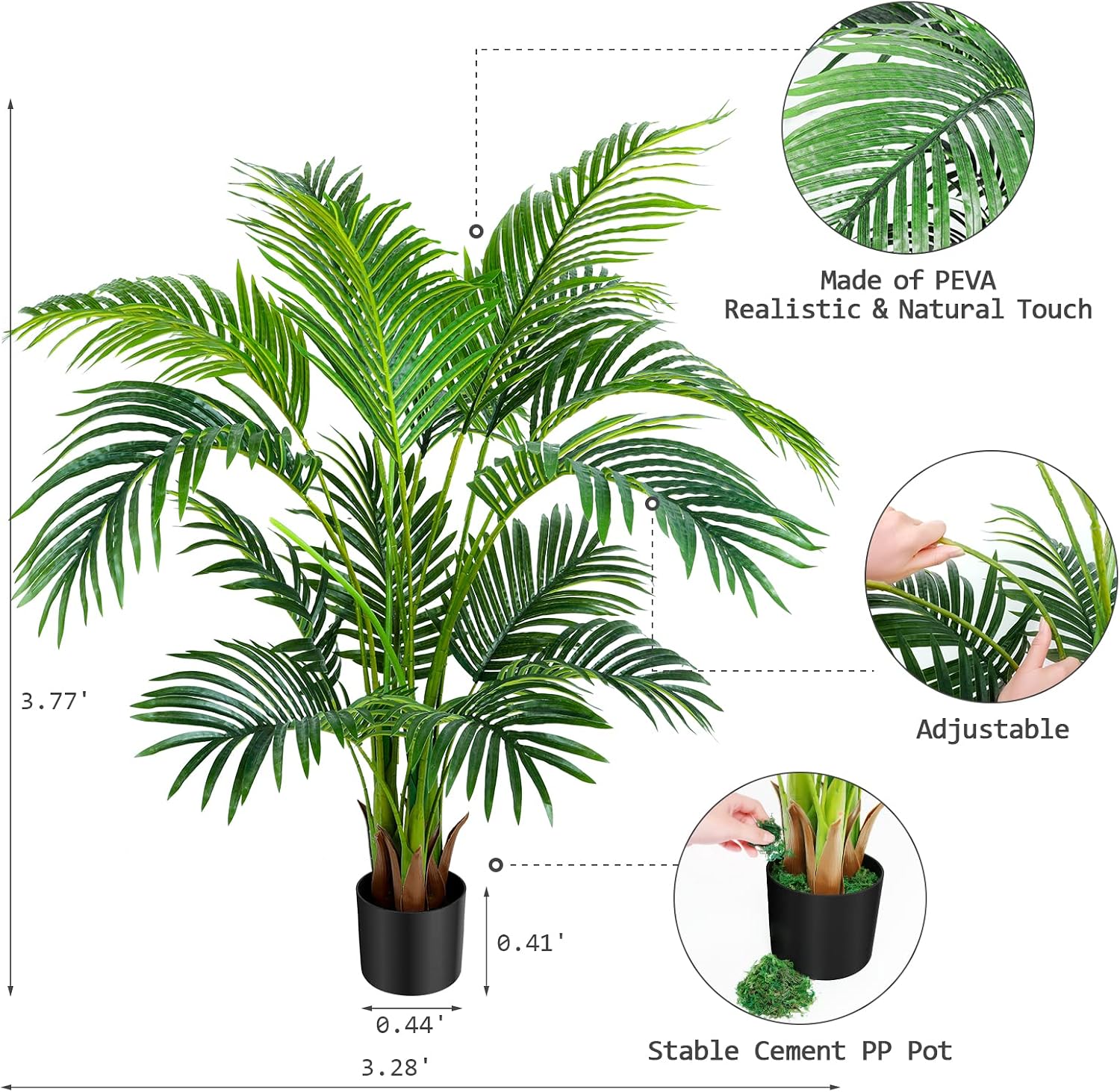 Worth Garden 4ft Artificial Areca Palm Plant, Fake Cane Palm Silk Tree Indoor Outdoor, Dypsis Lutescens