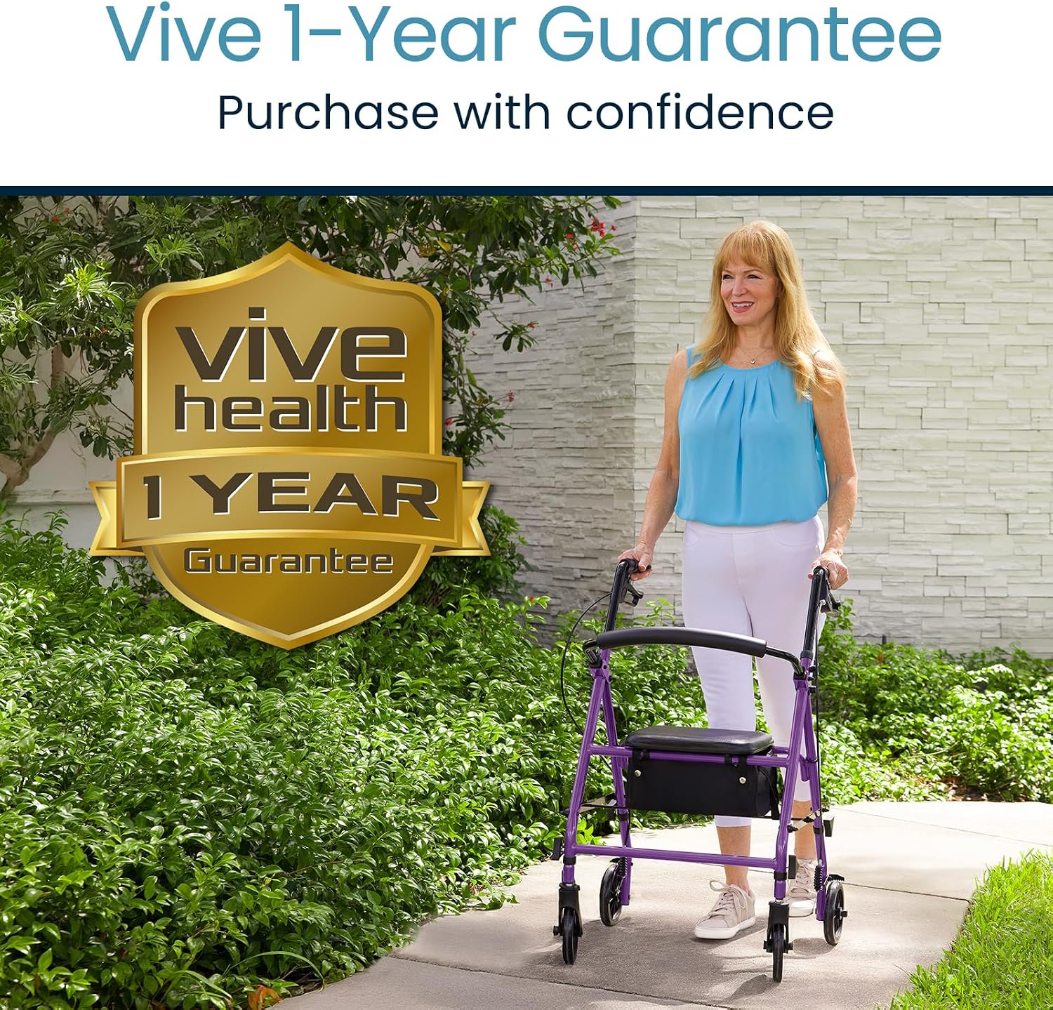 Vive Mobility Steel Rollator Walker with Seat - Foldable, Narrow