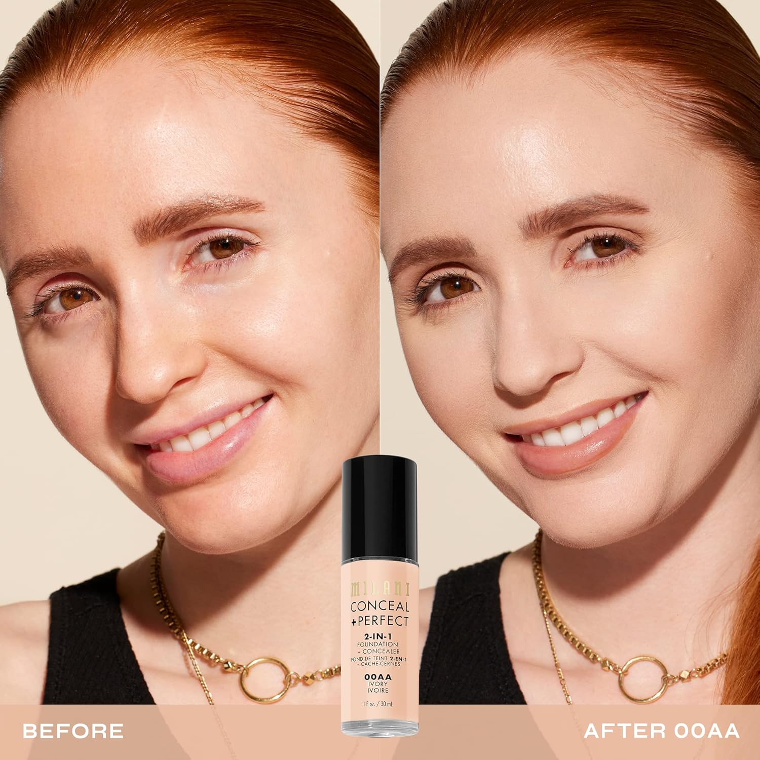Milani Conceal + Perfect 2-in-1 Foundation + Concealer Makeup -13-Chestnut | Medium-To-Full Coverage, Natural-Matte Finish. Under Eye Corrector, Cover Redness & Imperfections. Waterproof & Sweat-Proof.