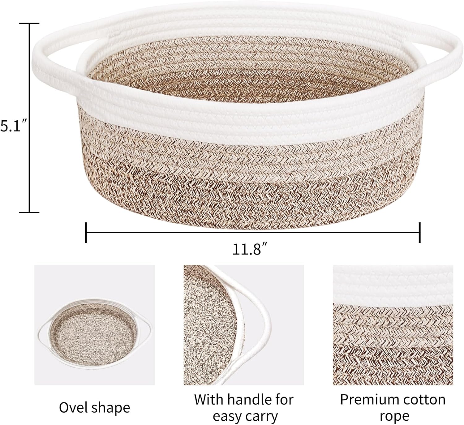 ABenkle Small Basket with Handles, Boho Decorative Rope Woven Dog Cat Toy Storage Bin Shelf Storage Organizer, Easter Christmas Gift Basket, 12"x8"x5"