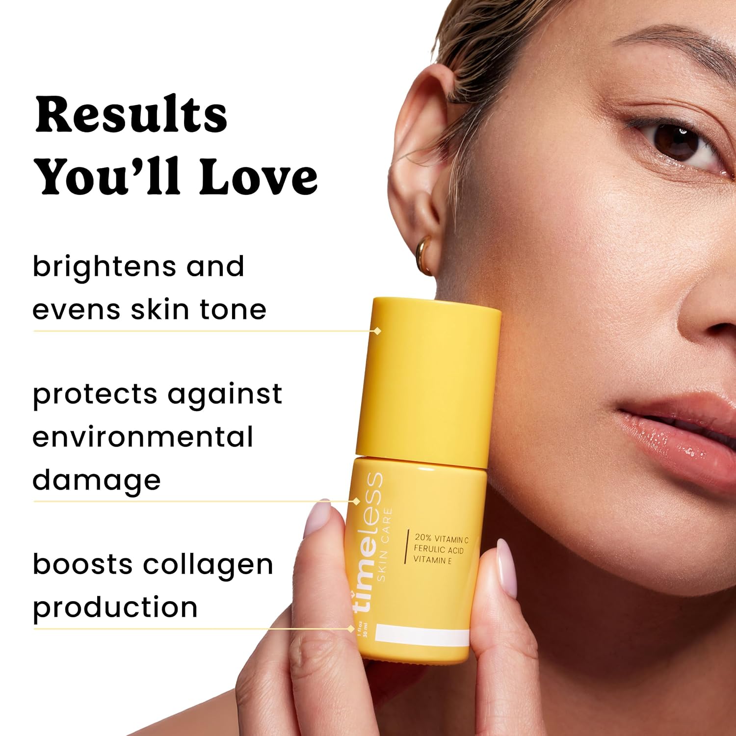 Timeless Skin Care Vitamin C Serum with Vitamin E & Ferulic Acid - Brightening Serum - for Oily & Dry Skin - Fragrance-Free - 1 oz | Vitamin C Serum for Even Skin Tone and Collagen Support, Antioxidant-Rich Advanced Skincare Formula, Lightweight