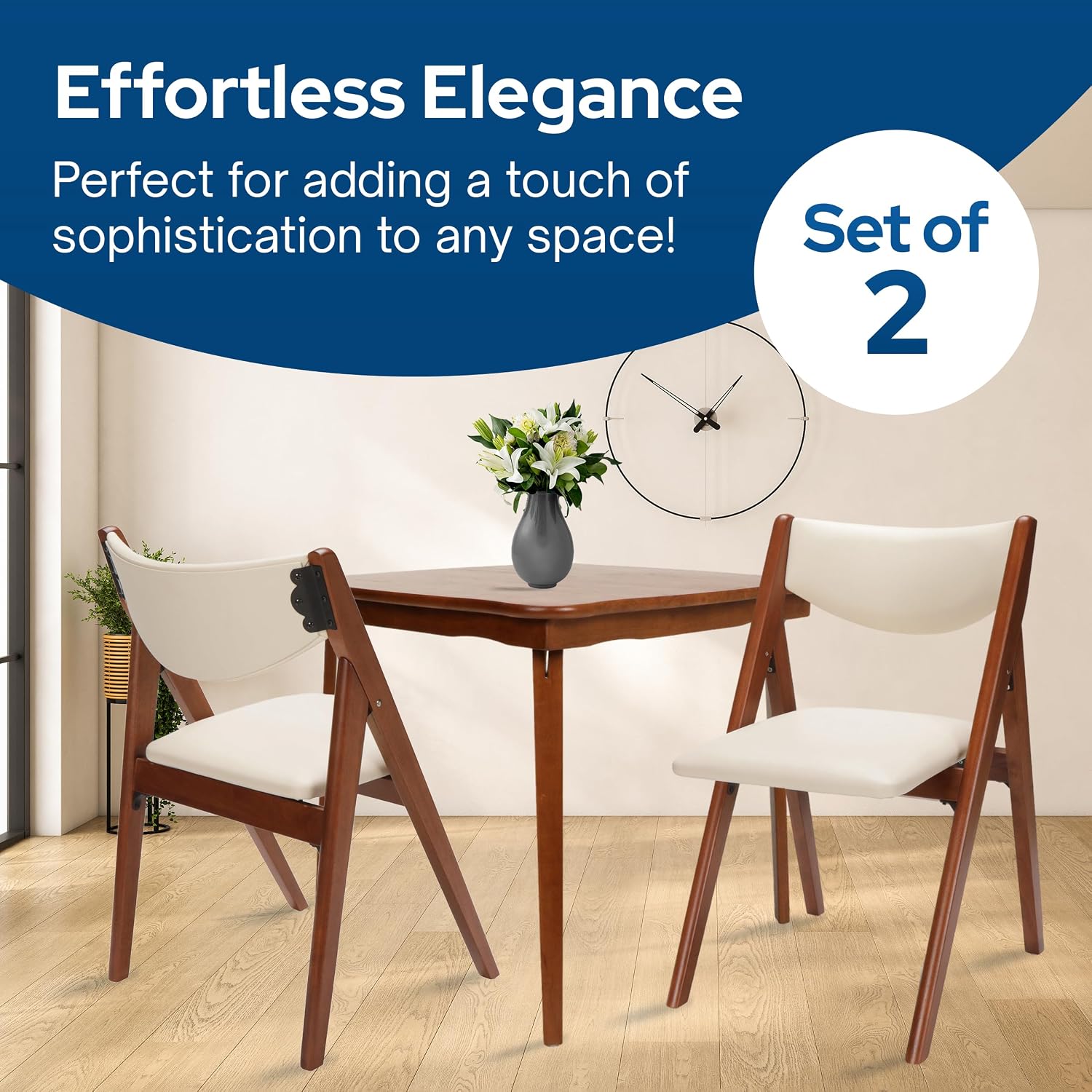 Stakmore Retro Modern Wood Folding Chairs Set of 2, Padded Upholstered Seat, Solid Hardwood Dining & Card Table Chairs, A-Frame Design, Steel Folding Mechanism, No Assembly, Space Saving, Cherry Frame