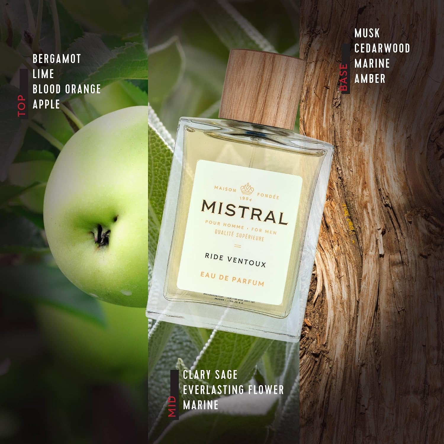 Mistral Bourbon Vanilla Eau de Parfum for Men, Men's Cologne, 3.4 Oz | Warm & Sweet Masculine Scent with Vanilla, Patchouli & Sandalwood, Cruelty-Free, Long-Lasting Perfume, Made in France