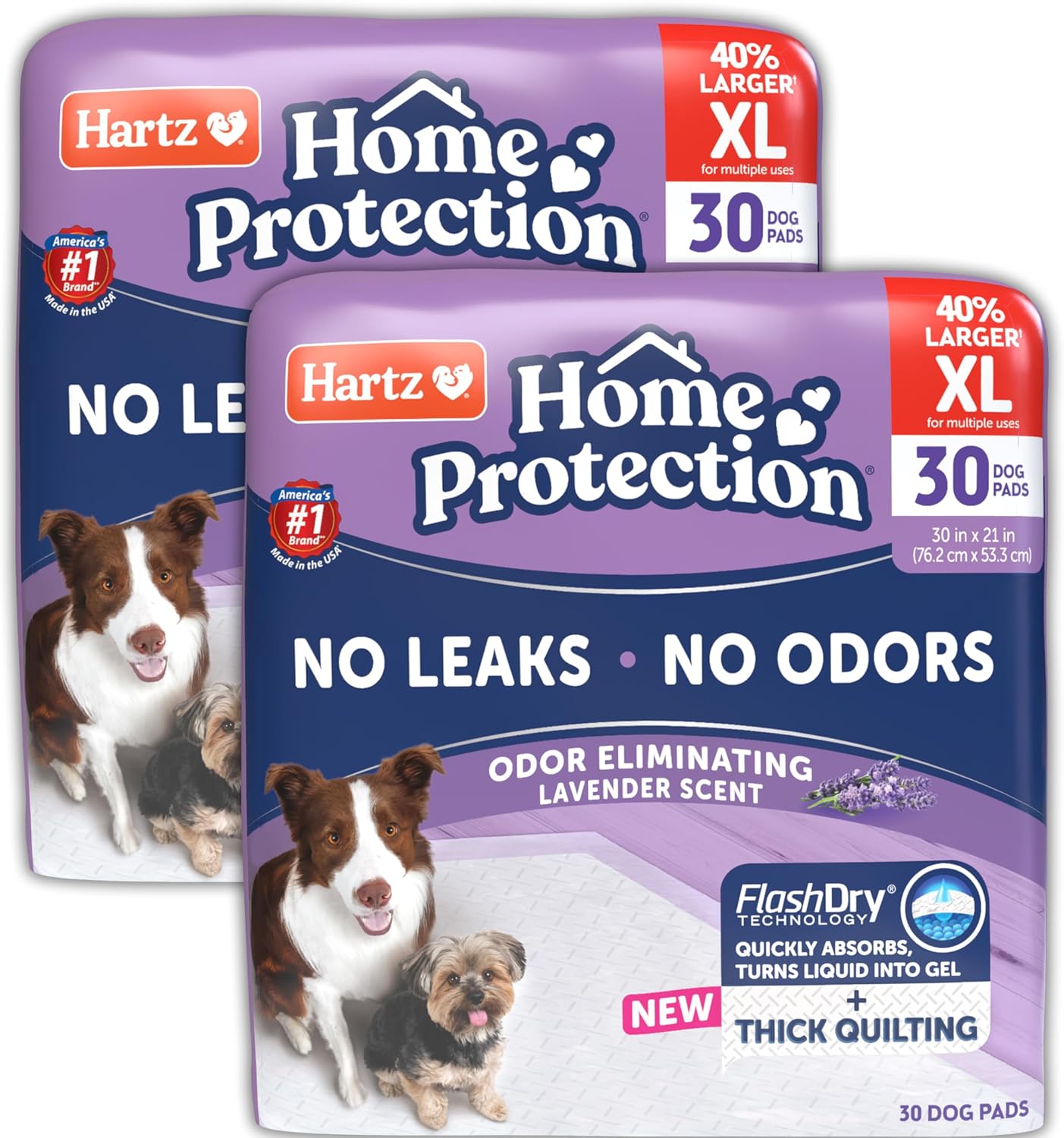 Hartz Home Protection Super Absorbent Odor Eliminating Lavender Scented No Leak Dog Pads,XL 30 count