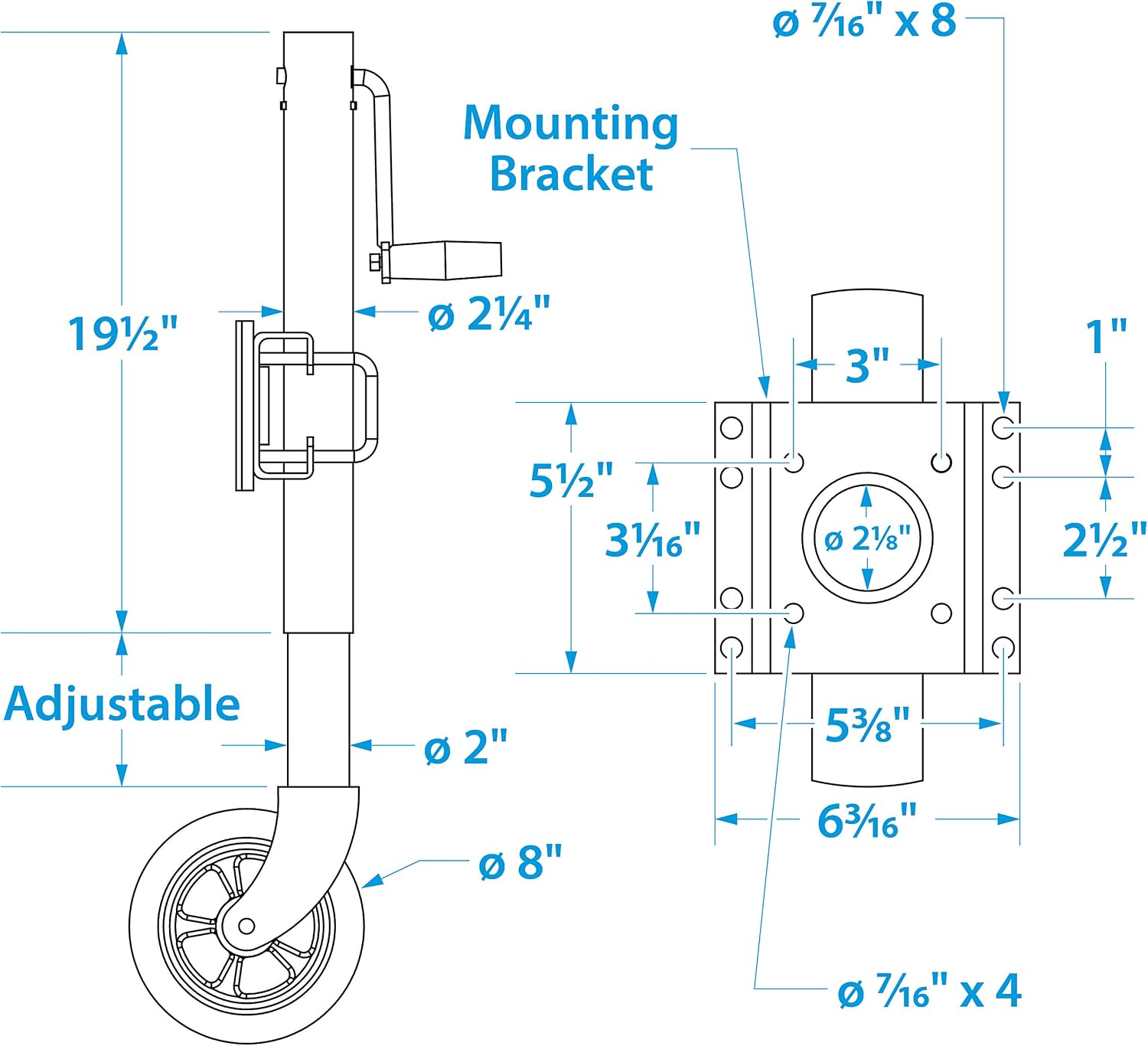 Seachoice Fold Up Trailer Jack, 22-7/8 In., Max Lift 1500 Lbs.
