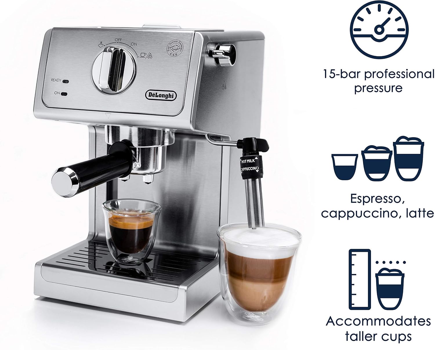 De'Longhi 15-Bar Pump Espresso Machine with Milk Frother & Temperature Control - Compact Home Barista Coffee Maker for Espresso, Latte, Cappuccino & Iced Coffee, Easy to Clean Design
