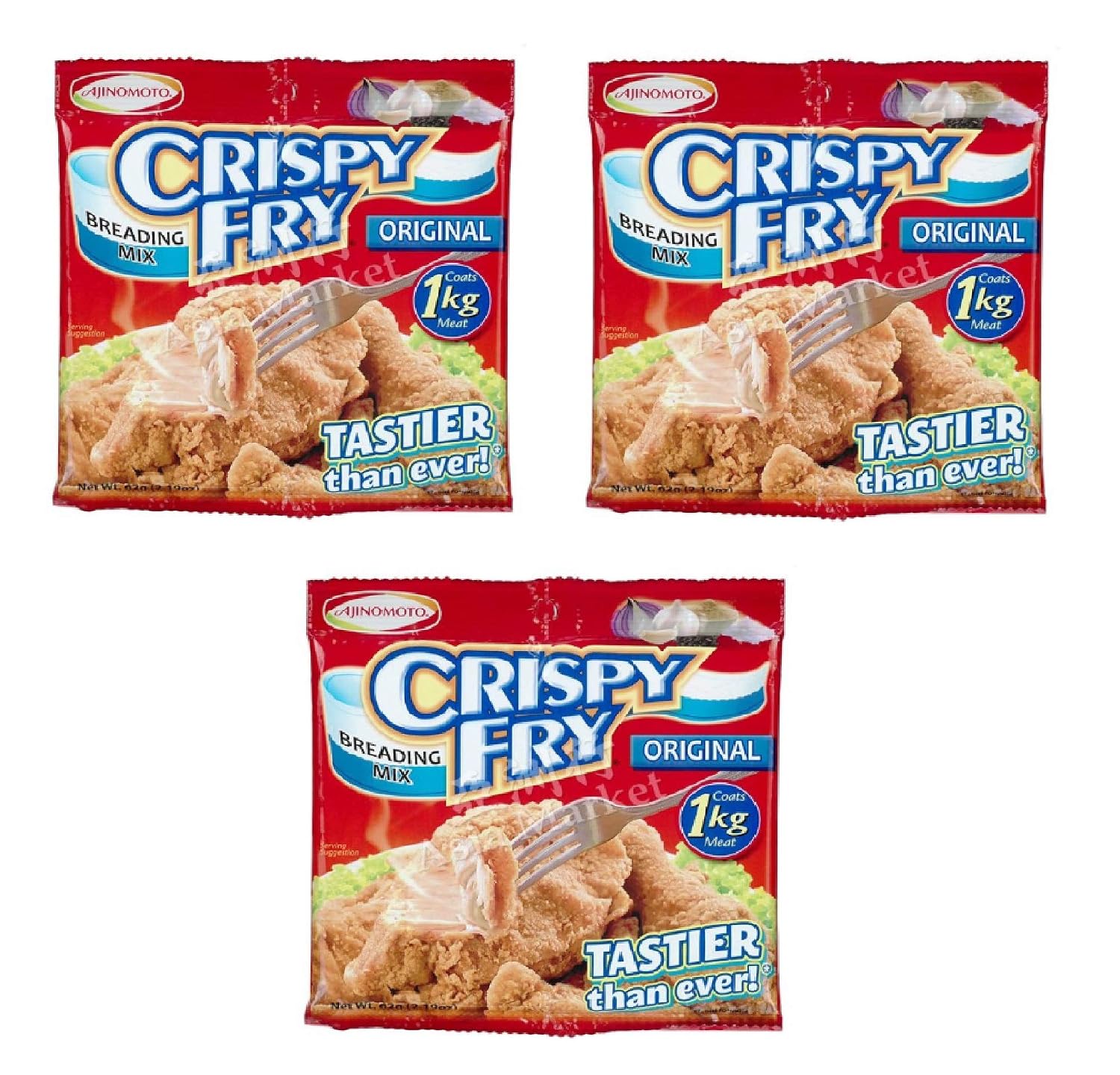 Three [3] Packs, Ajinomoto Crispy Fry Breading Mix (ORIGINAL) 62 g per pack. Coats 1 kg of Meat for Delicious Crisp Coating