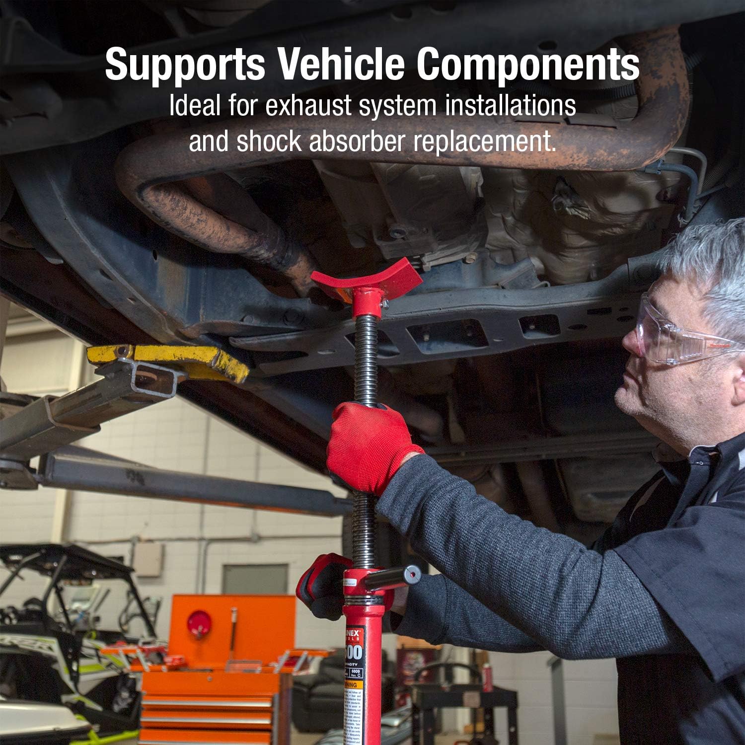SUNEX TOOLS 6810A, Underhoist Support Stand with Foot Pedal, ¾ Ton Capacity, Large Base, Bearing Mounted Spin Handle, Height Adjustment Under Load, Lightweight, Supports Vehicle Components Only