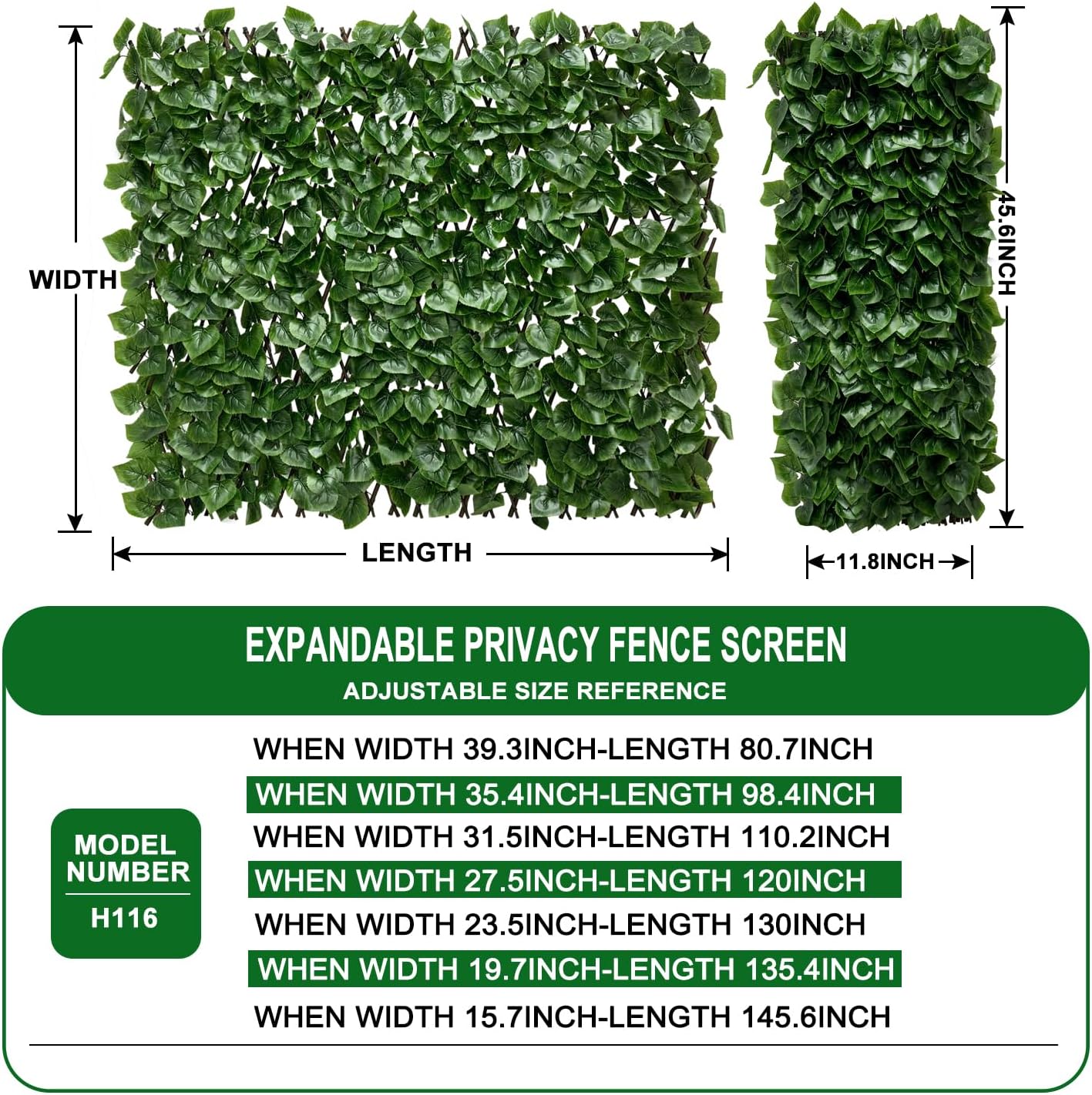 Expandable Fence Privacy Screen for Balcony Patio Outdoor,Decorative Faux Ivy Fencing Panel,Artificial Hedges (Single Sided Leaves)……
