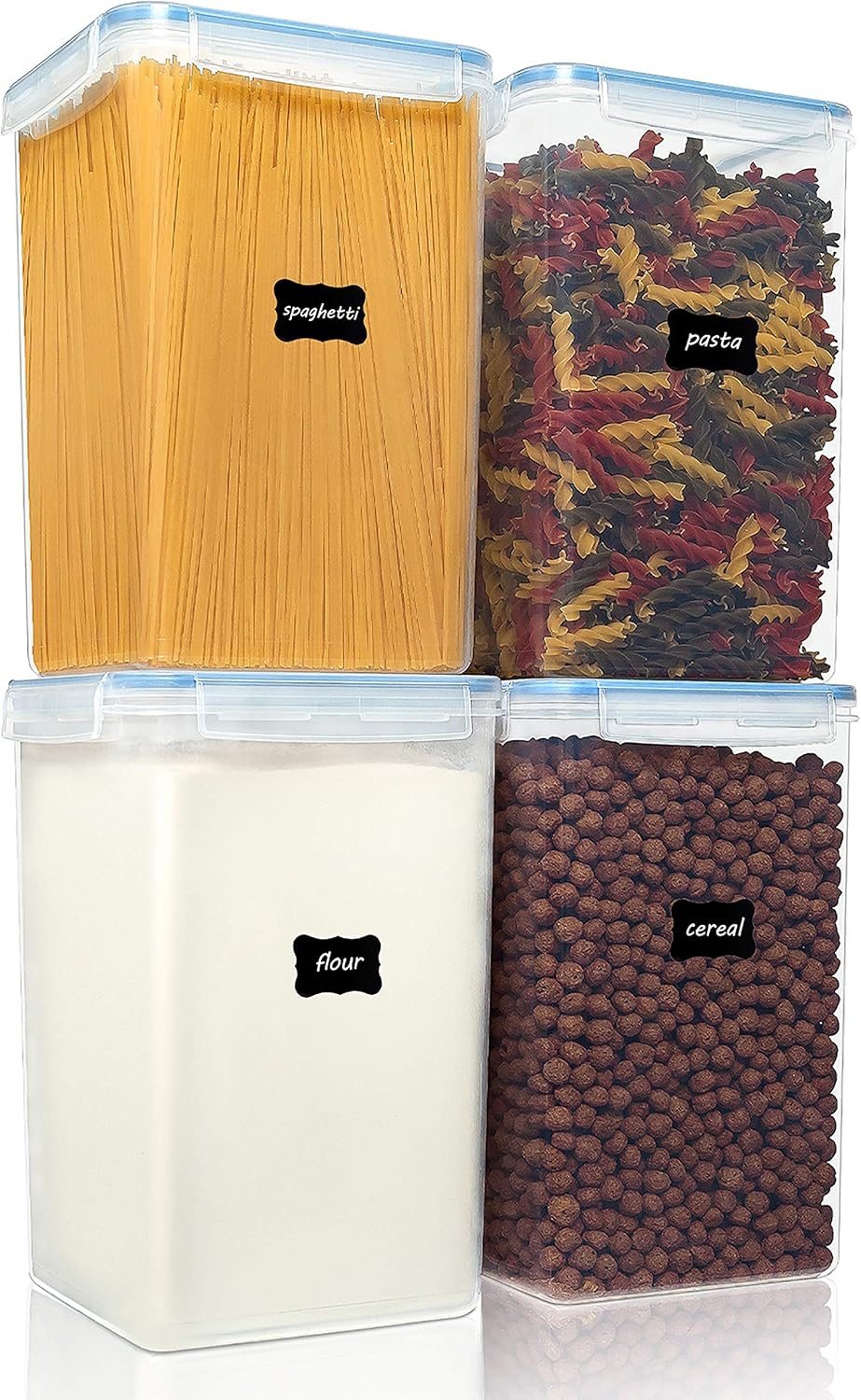 Vtopmart 5.2L Flour Sugar Storage Containers, 4 PCS, Black