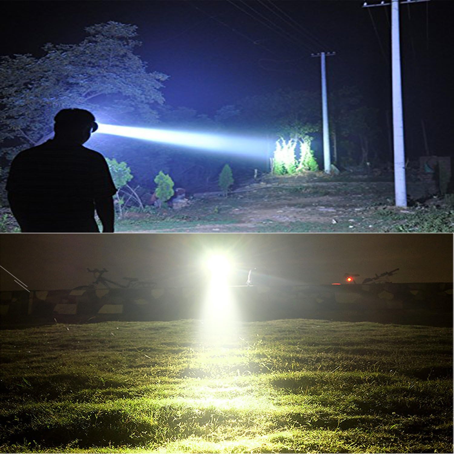 ODEAR Super Bright Headlamp Rechargeable LED Spotlight with Battery Powered Headlight for Garden Outdoor Camping Fishing (Large)