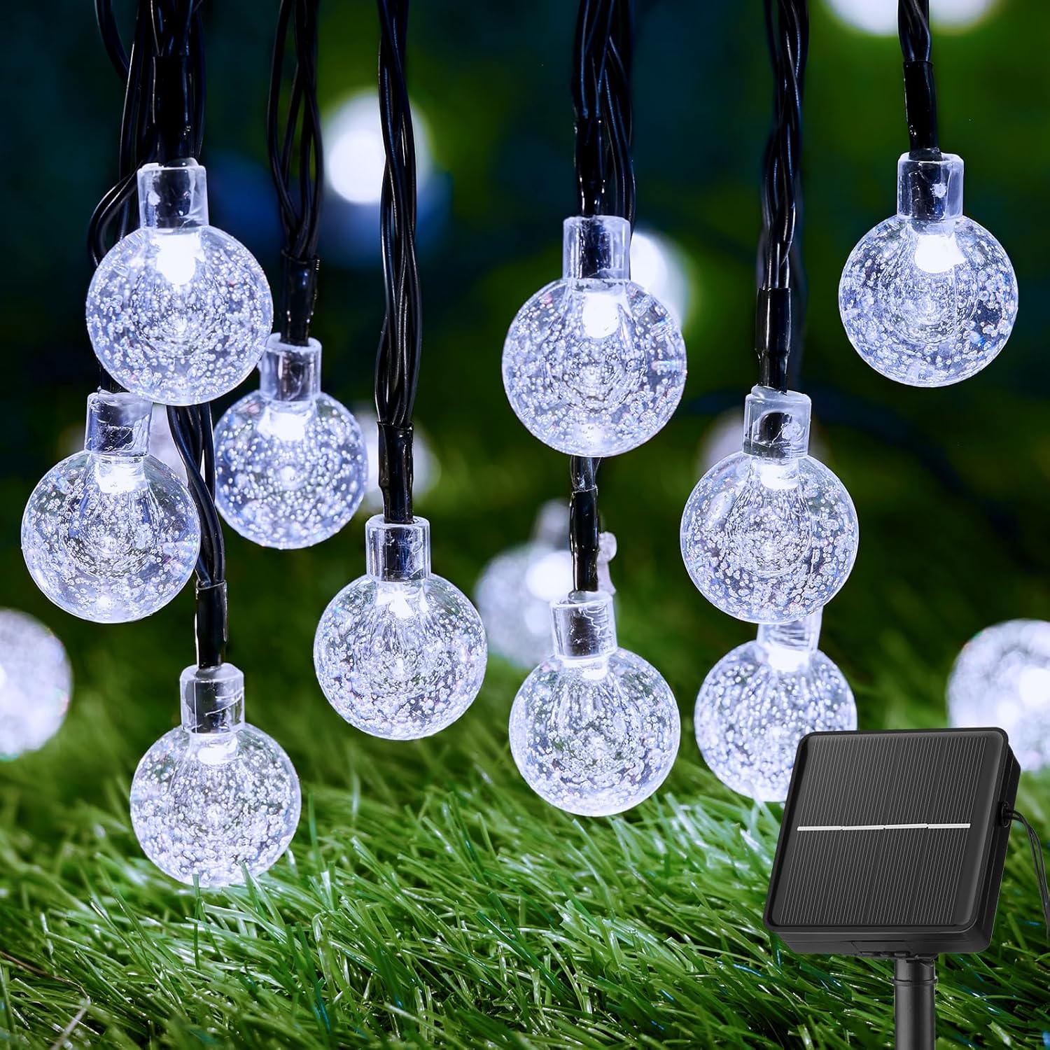 Brightown Solar String Lights Outdoor 60 Led 35.6 Feet Crystal Globe Lights with 8 Lighting Modes