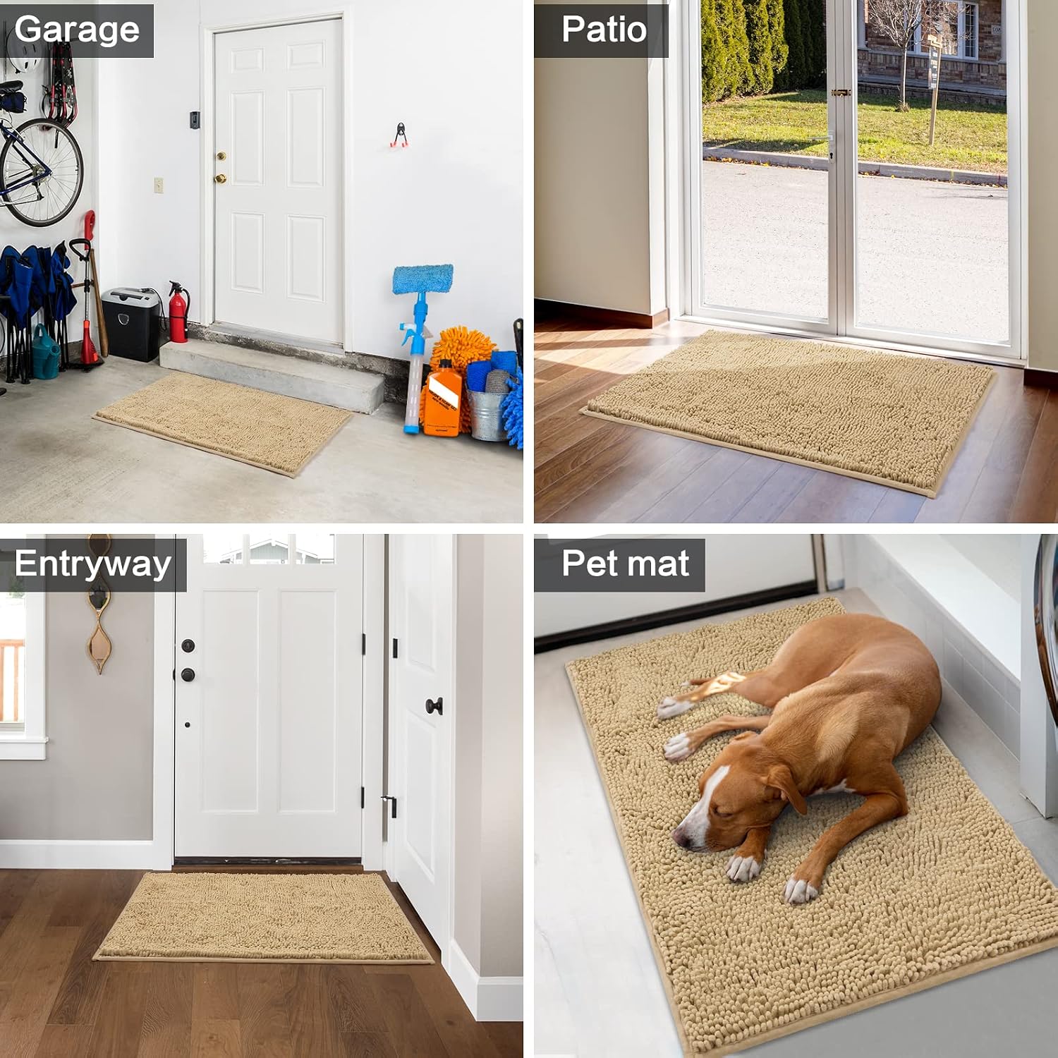 HOMEIDEAS Dog Door Mat for Muddy Paws 30x20, Absorbs Moisture and Dirt, Non-Slip Washable Doormat, Soft Chenille Mud Mat for Dogs
