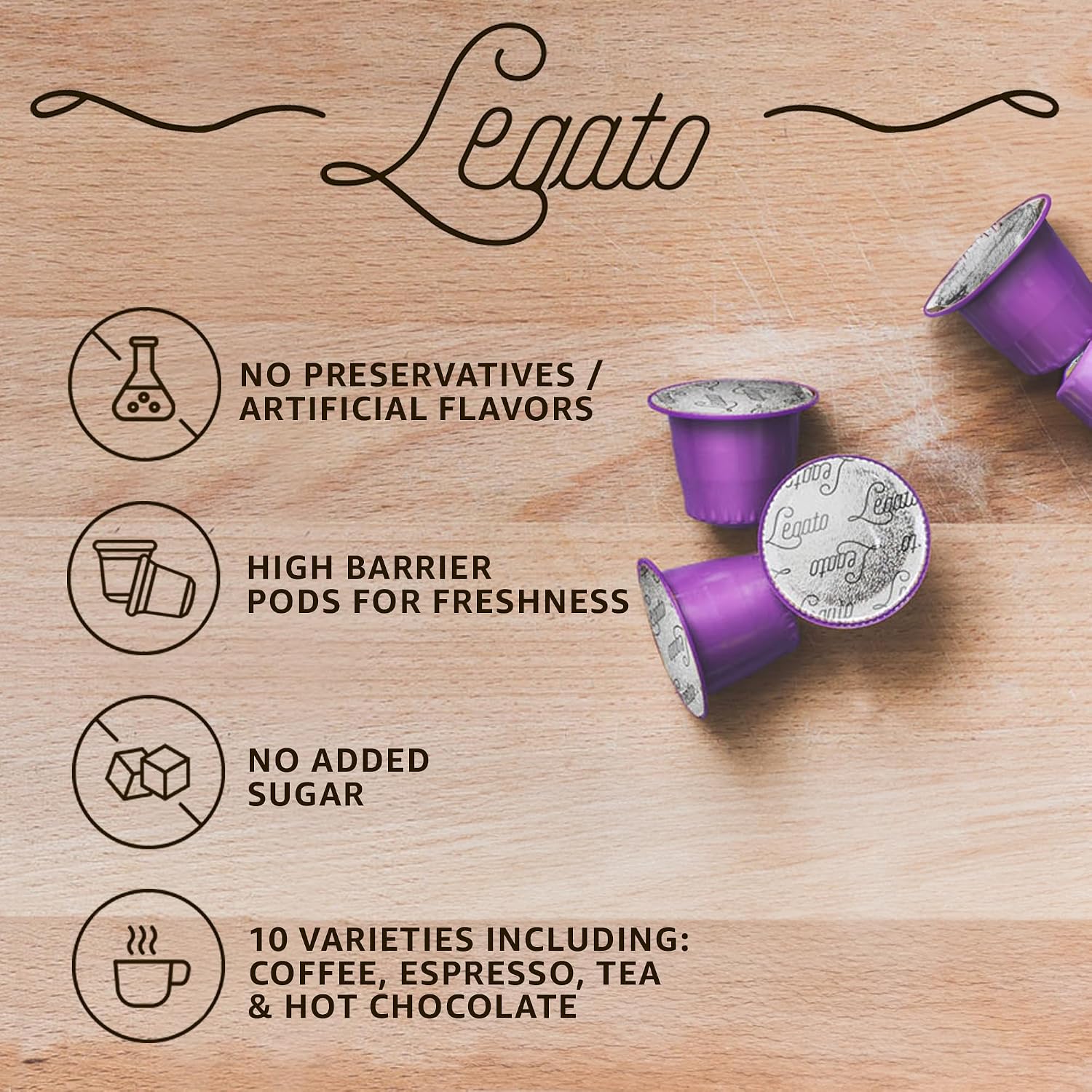 Legato Espresso Capsules - 10/100 count - Single-Serve Coffee Pods - Compatible with Nespresso OriginalLine Machine - Cafe-style Coffee at Home (100, Hazelnut Strength 5)