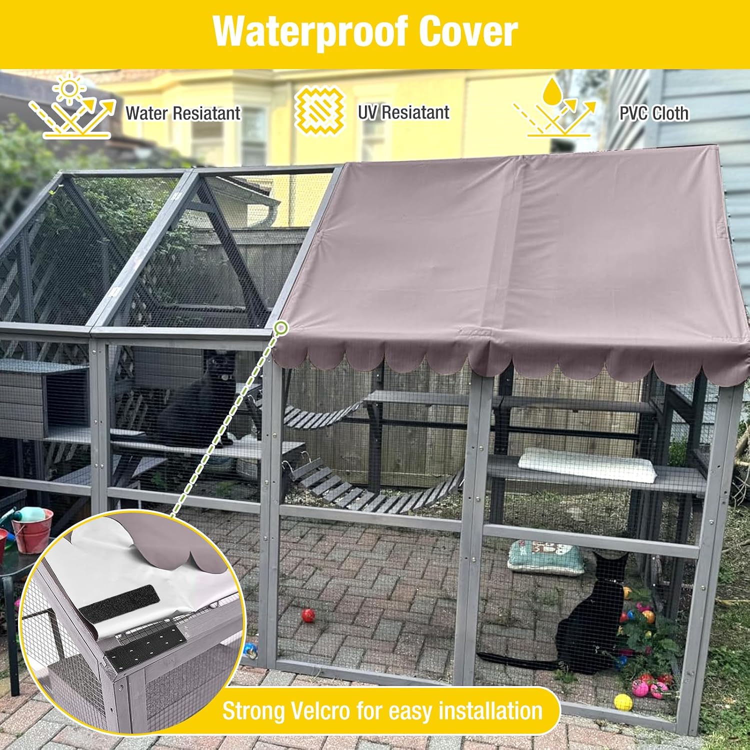 Aivituvin Cat House Outdoor Cat Catio Wooden Large Enclosure with Run on Wheels 70.9" Upgraded Version Catio with Reinforcement Strip