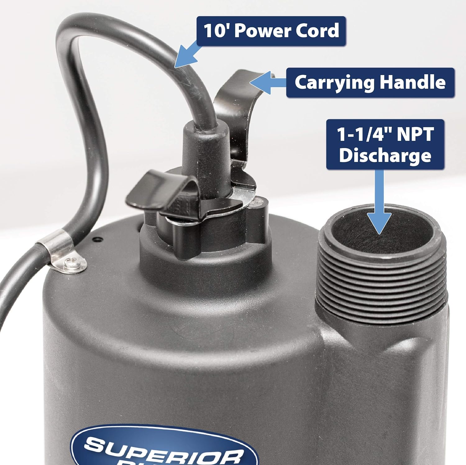 Superior Pump 91570 3300GPH Thermoplastic Submersible Utility Pump with 10-Foot Cord, 1/2 HP