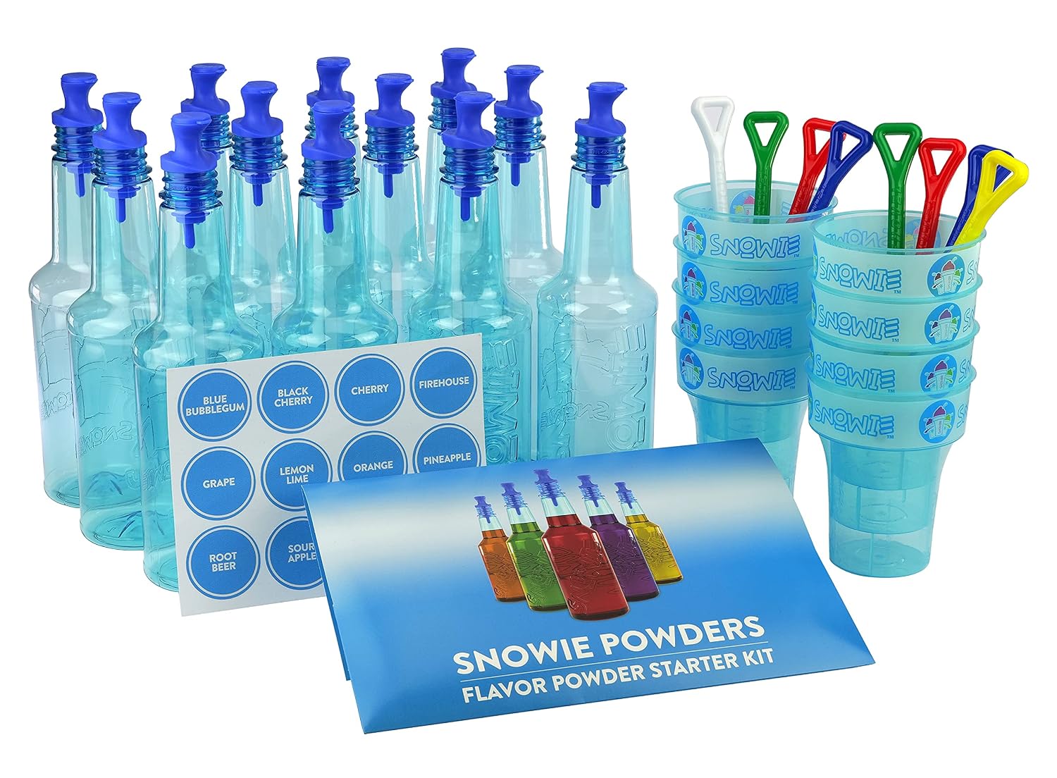 Snowie Ultimate Shaved Ice Party Pack - Snow Cone Syrups With Bottles, Cups and Snowie Shovels