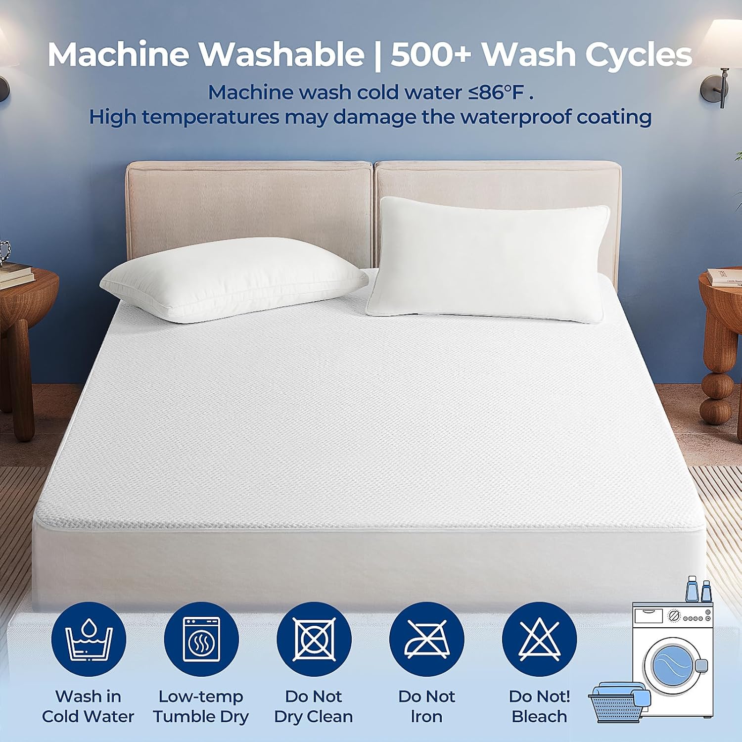 TASTELIFE Queen Waterproof Mattress Protector, Microfiber, 60x80 Inches | 8"-21" Deep Pocket Smooth Fitted Cover, Soft Breathable & Noiseless, Vinyl-Free Machine Washable