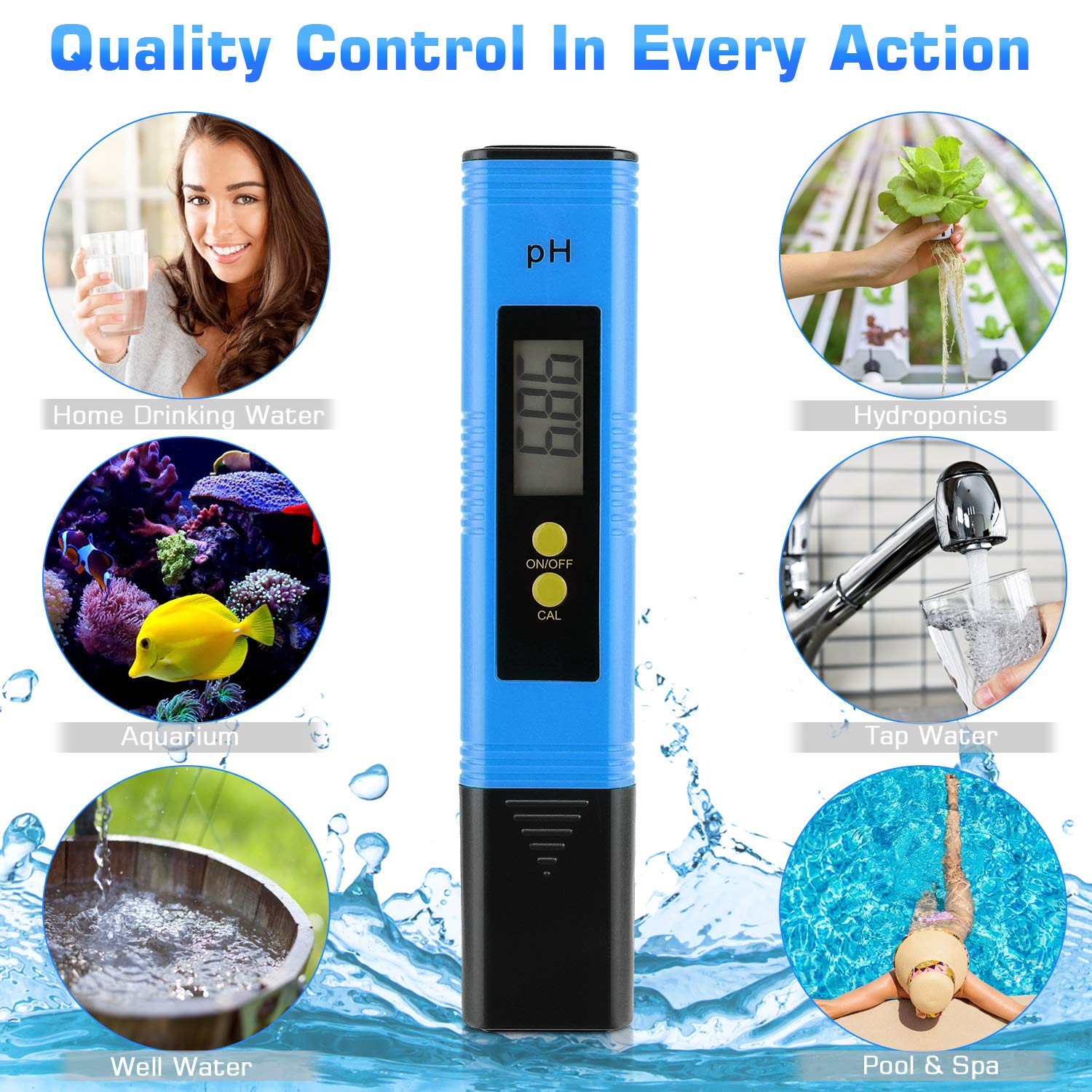 Digital pH Meter Tester Pen for Water, Pre-Calibrated, High Accuracy ±0.01, 0–14 pH Range, Pocket Size for Drinking Water, Pool