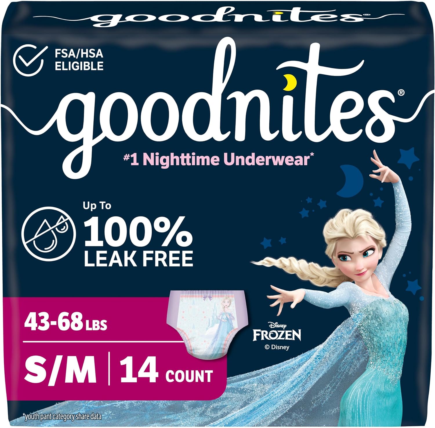 Goodnites Girls' Nighttime Bedwetting Underwear, Size S/M (43-68 lbs), 14 Ct, Packaging May Vary